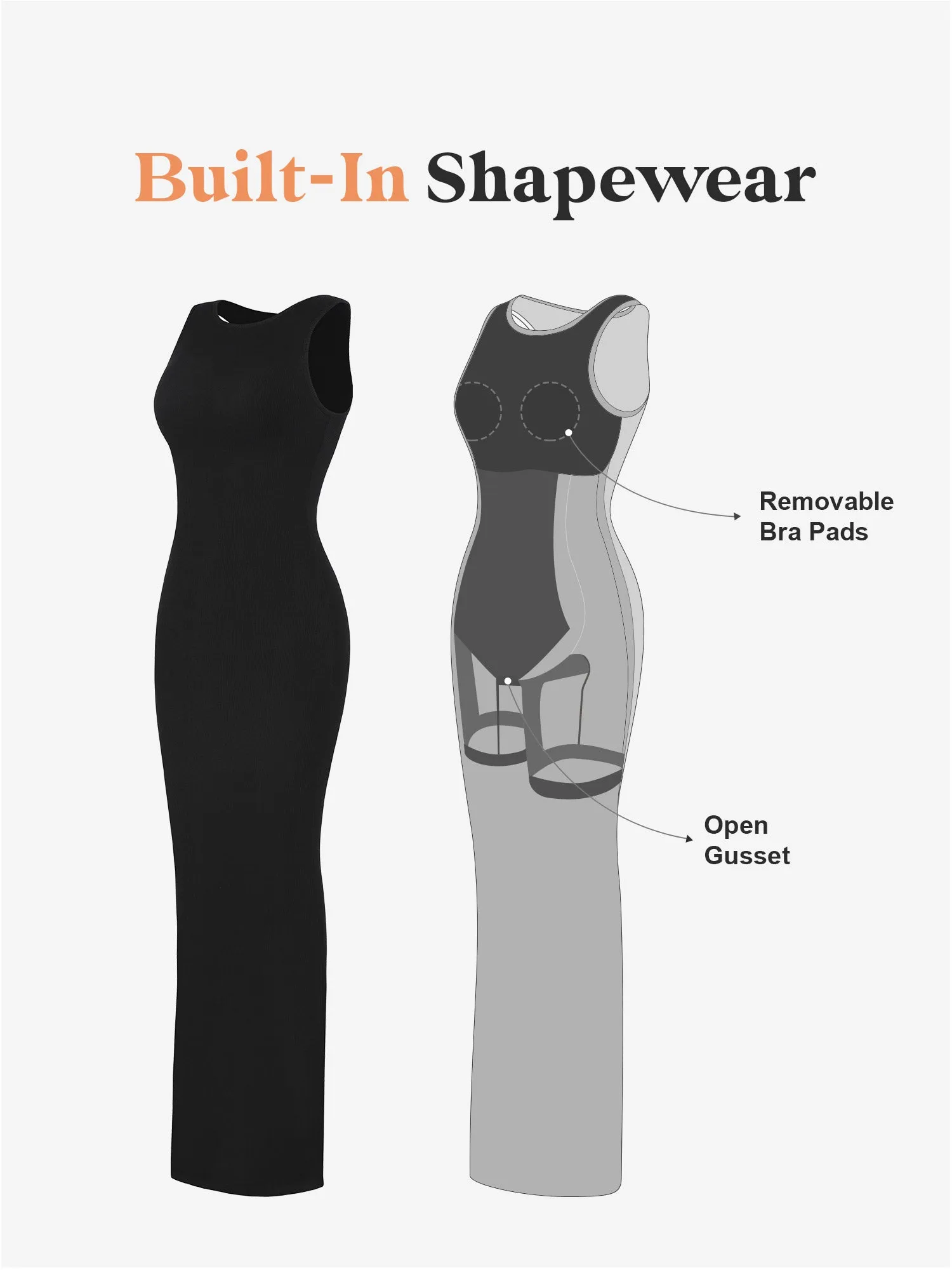 Built-In Shapewear Crew Neck Sleeveless Maxi Lounge Dress sold by Popilush product image thumbnail 2