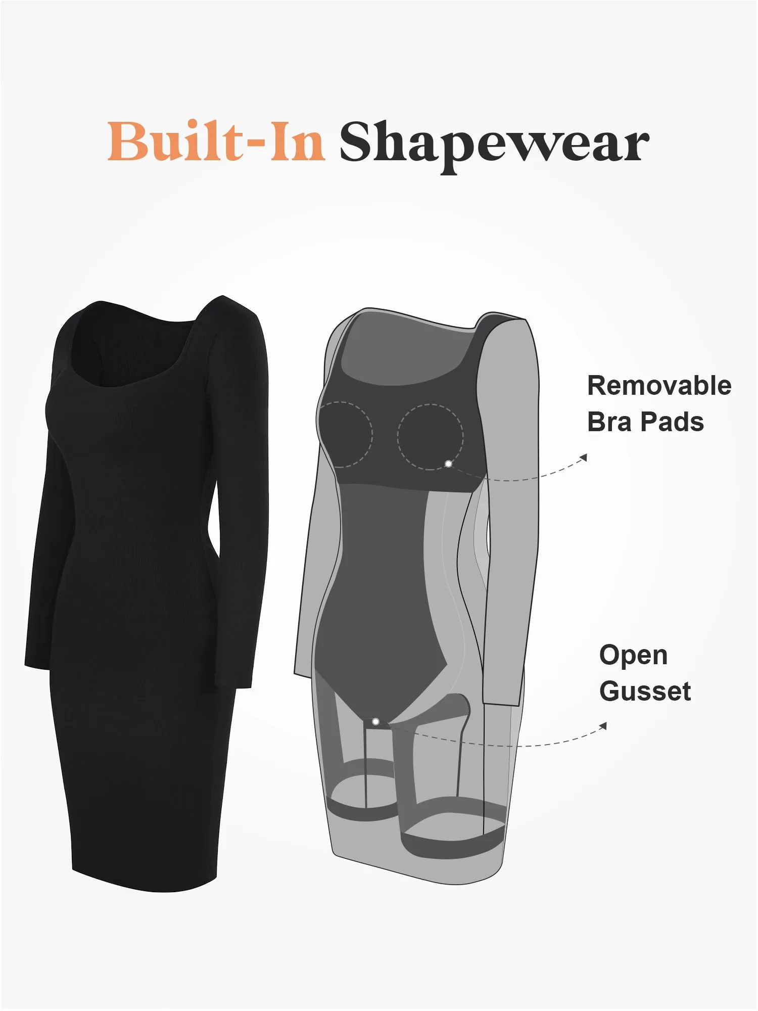 Built-In Shapewear Long Sleeve Midi Lounge Dress sold by Popilush product image thumbnail 2