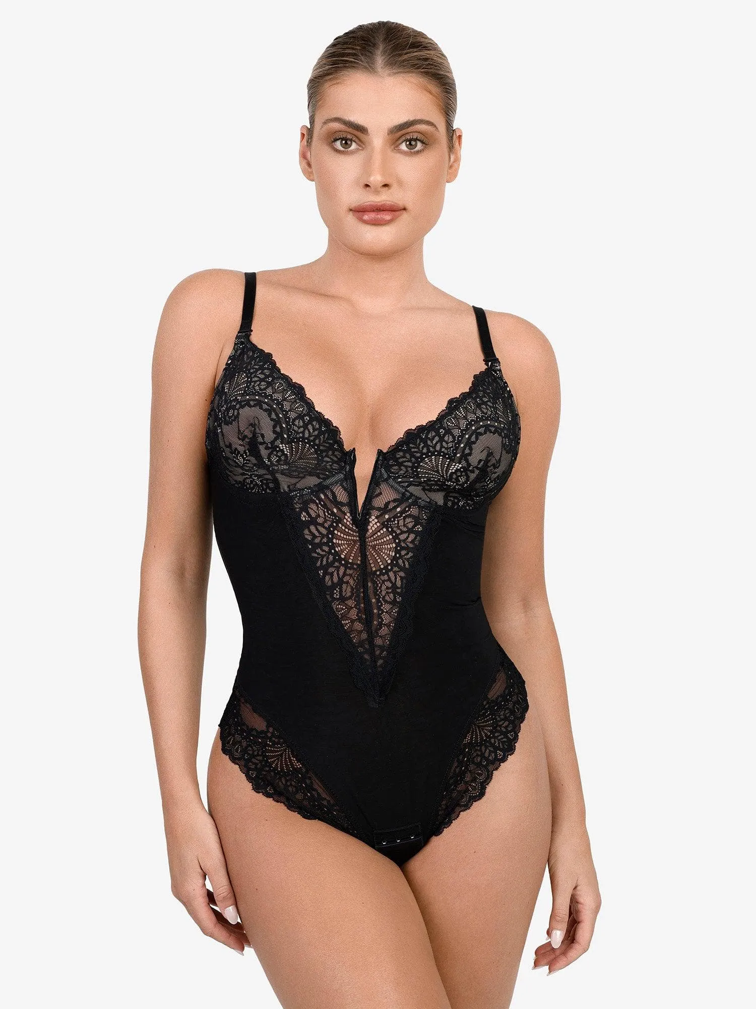 Deep-V Neck Lace Thong Bodysuit sold by Popilush product image thumbnail 4