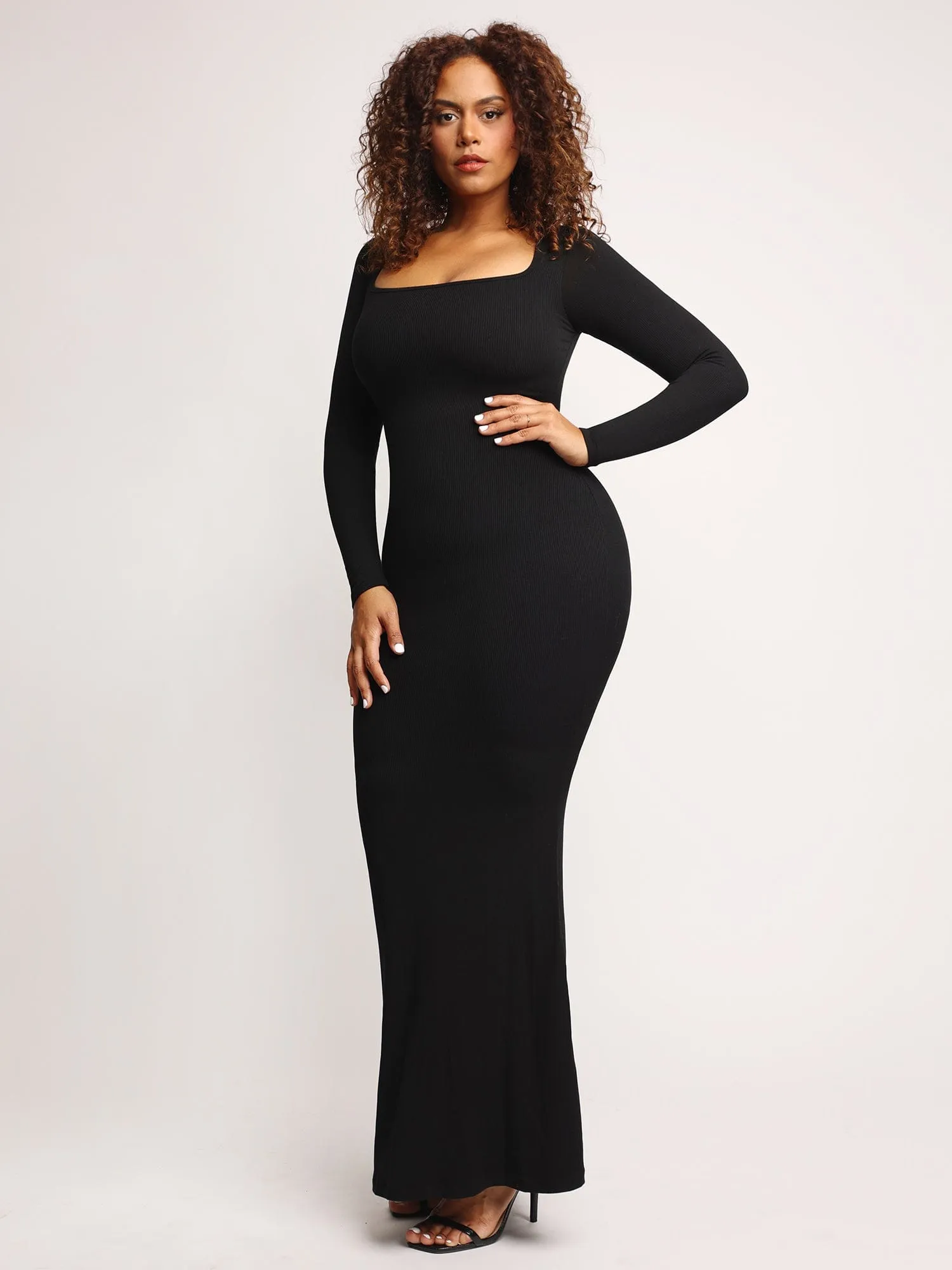 Built-In Shapewear Long Sleeve Maxi Lounge Dress sold by Popilush product image thumbnail 4