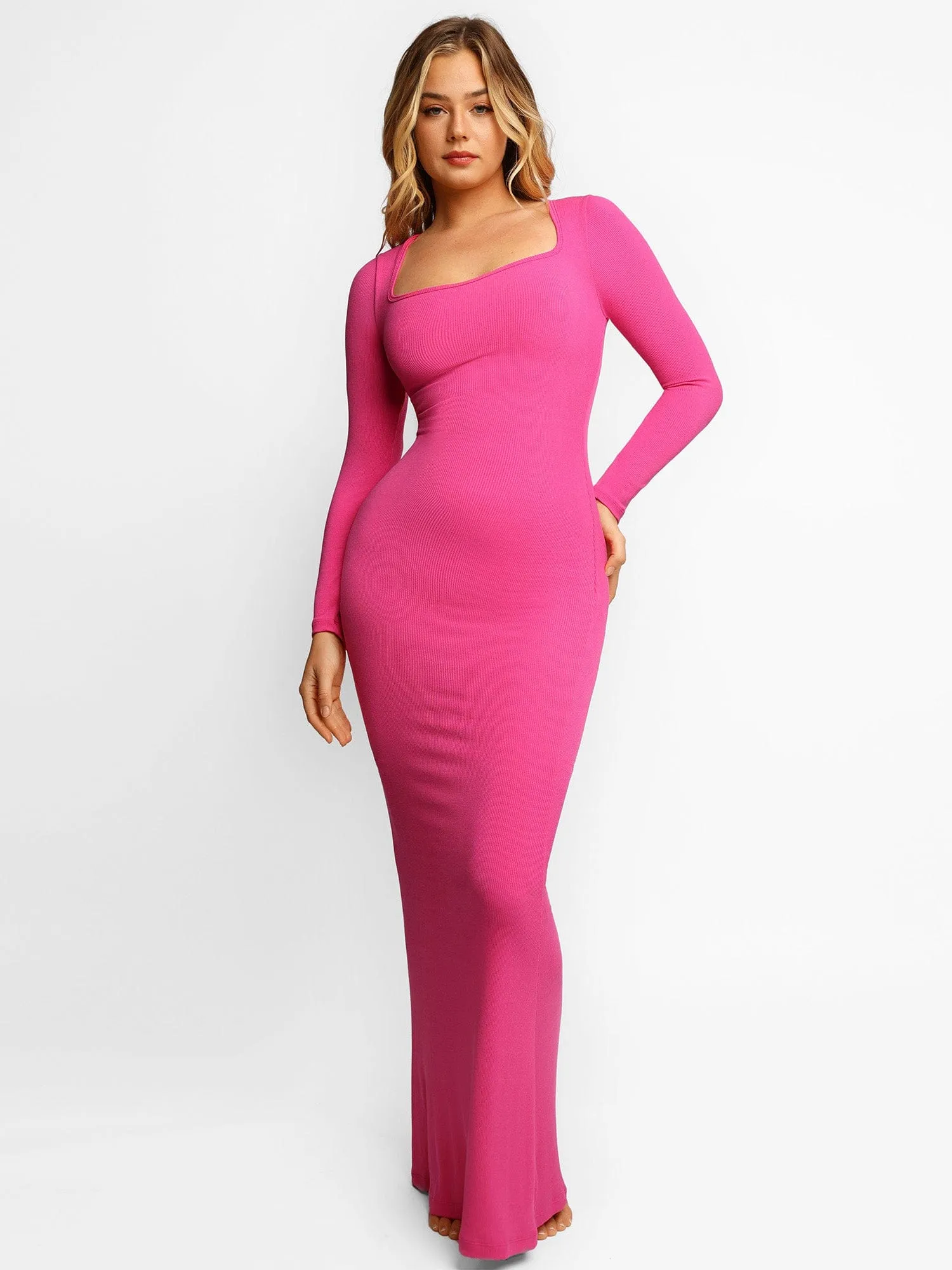 Built-In Shapewear Long Sleeve Maxi Lounge Dress sold by Popilush