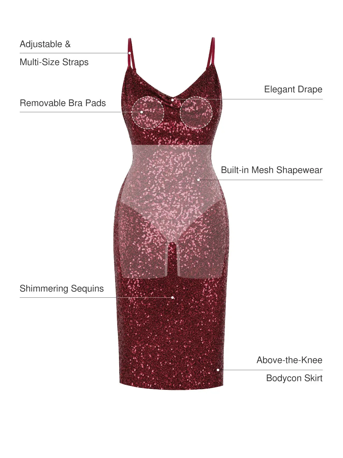 Sequin Cowl Neck Sculpting Mini Dress sold by Popilush product image thumbnail 3