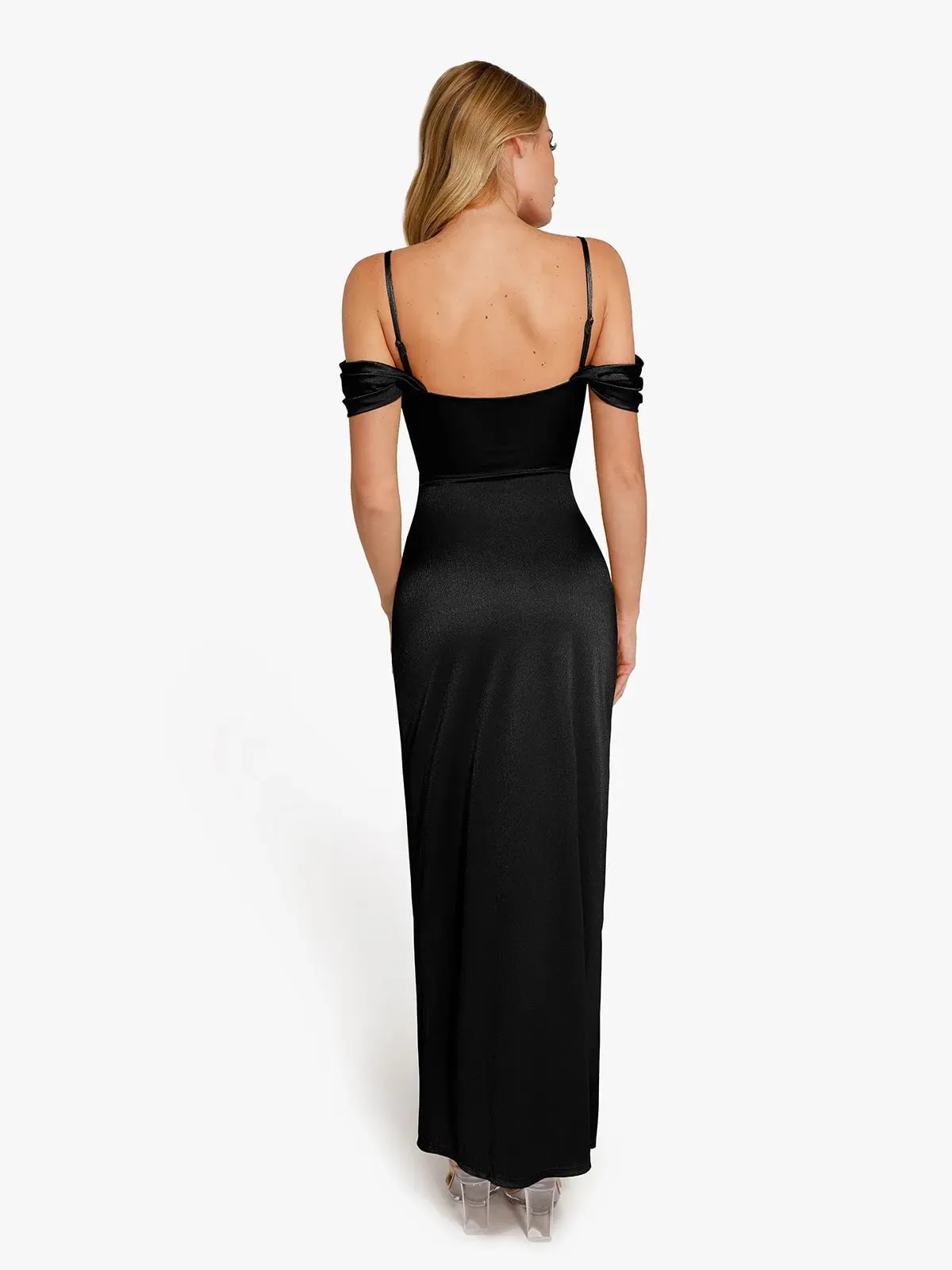 Shapewear Off Shoulder Shine Ruched Sculpting Maxi Dress sold by Popilush product image thumbnail 4