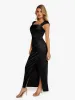 Shapewear Off Shoulder Shine Ruched Sculpting Maxi Dress sold by Popilush