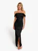 Shapewear Off Shoulder Shine Ruched Sculpting Maxi Dress sold by Popilush