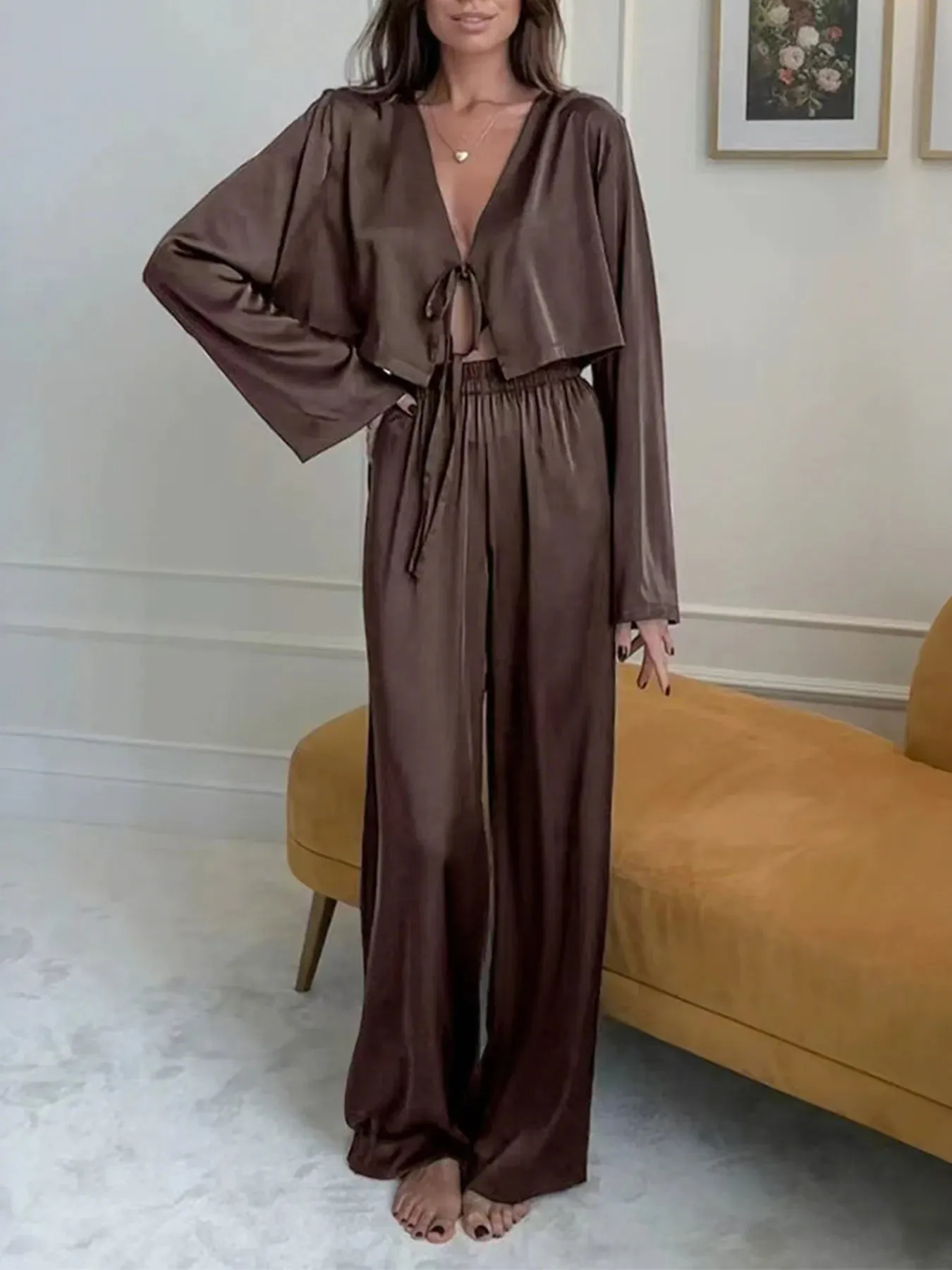 Tie-Front Crop Top and Pants Set sold by Gigi Laurent