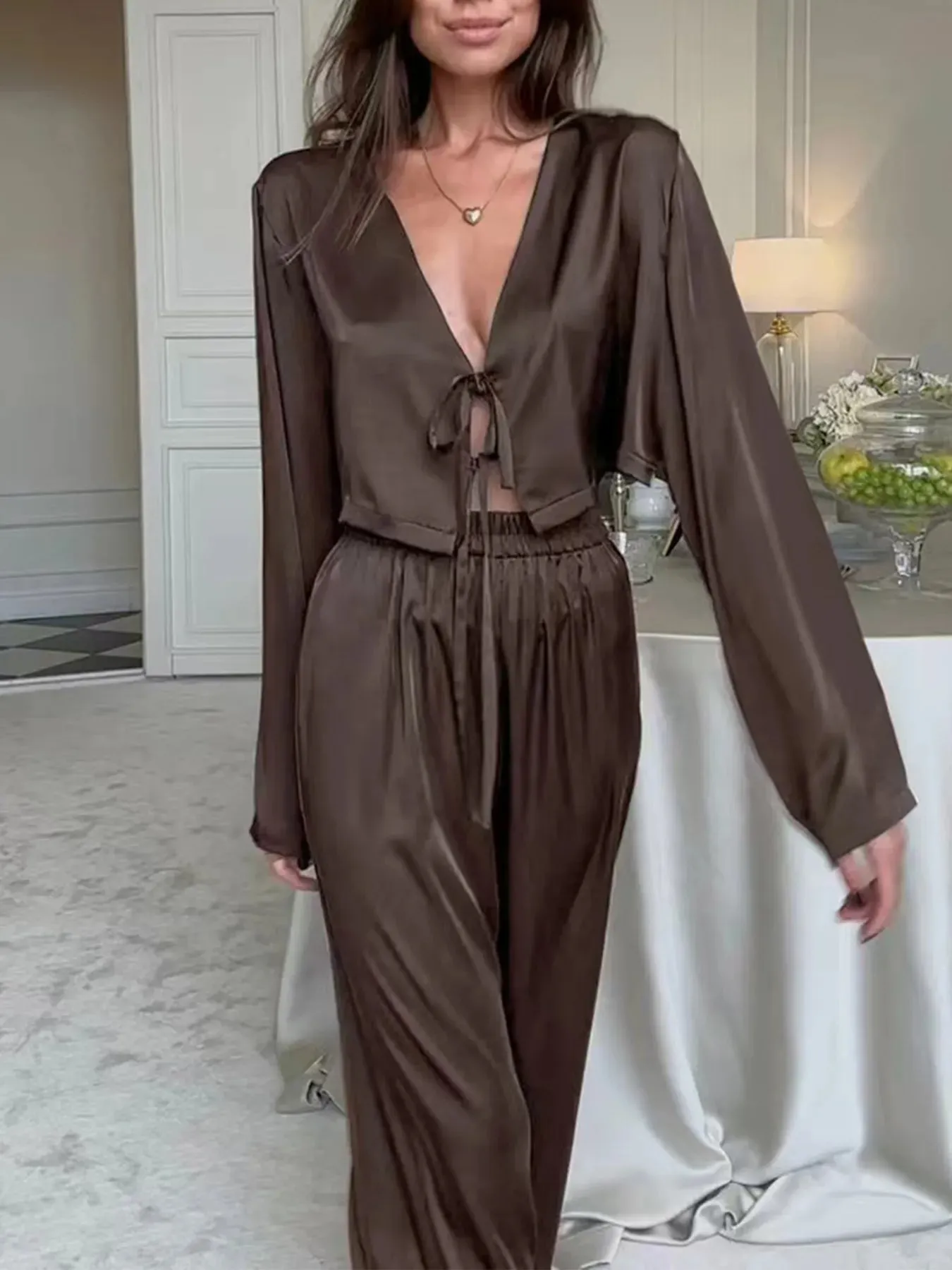 Tie-Front Crop Top and Pants Set sold by Gigi Laurent product image thumbnail 2