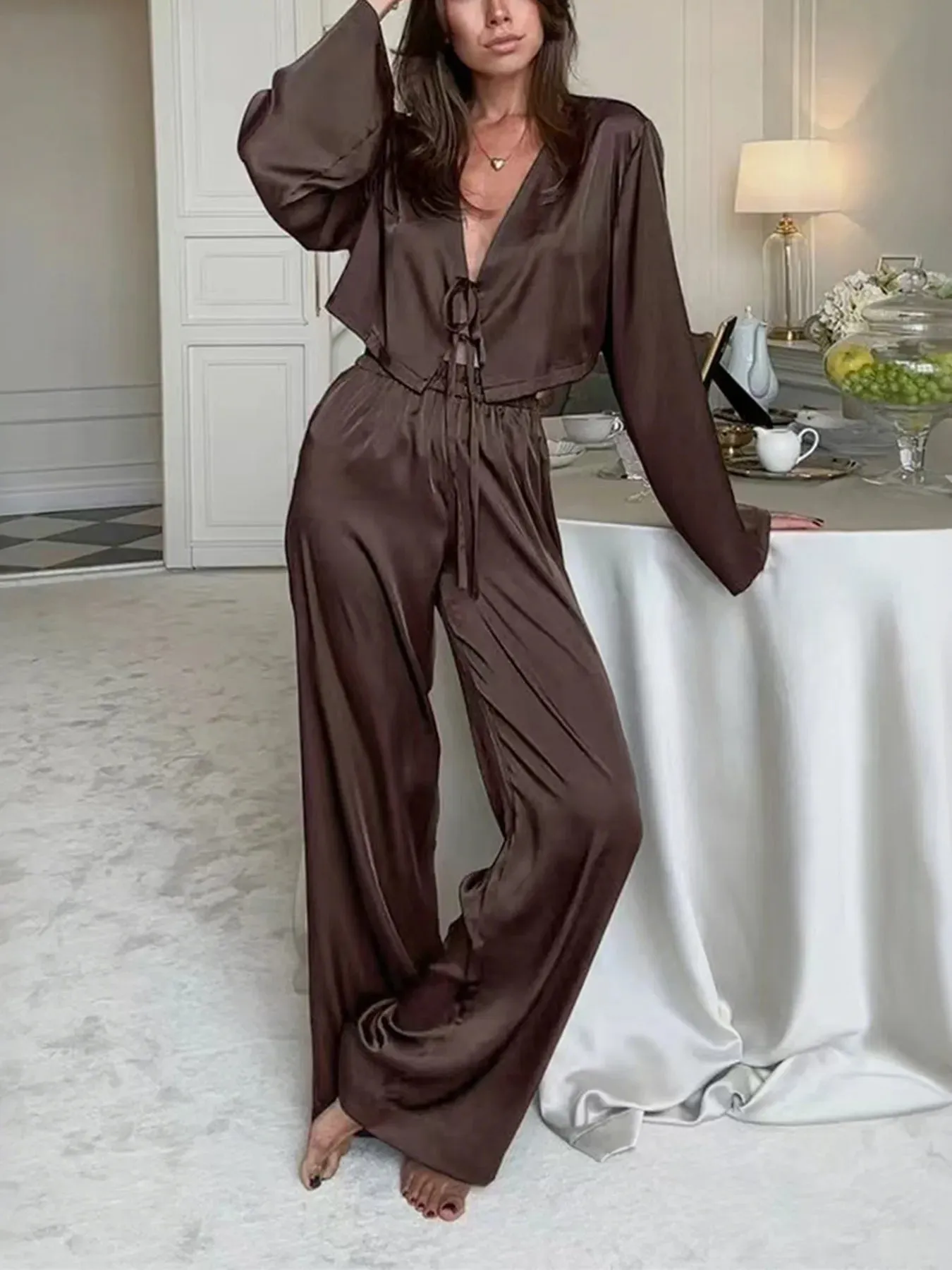 Tie-Front Crop Top and Pants Set sold by Gigi Laurent product image thumbnail 3