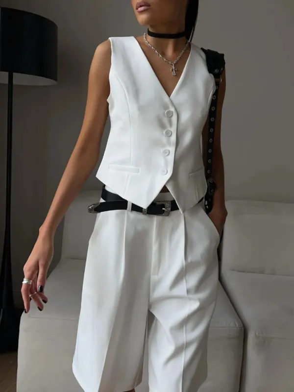 V-Neck Vest and Pants Two-Piece Blazer Set sold by Gigi Laurent