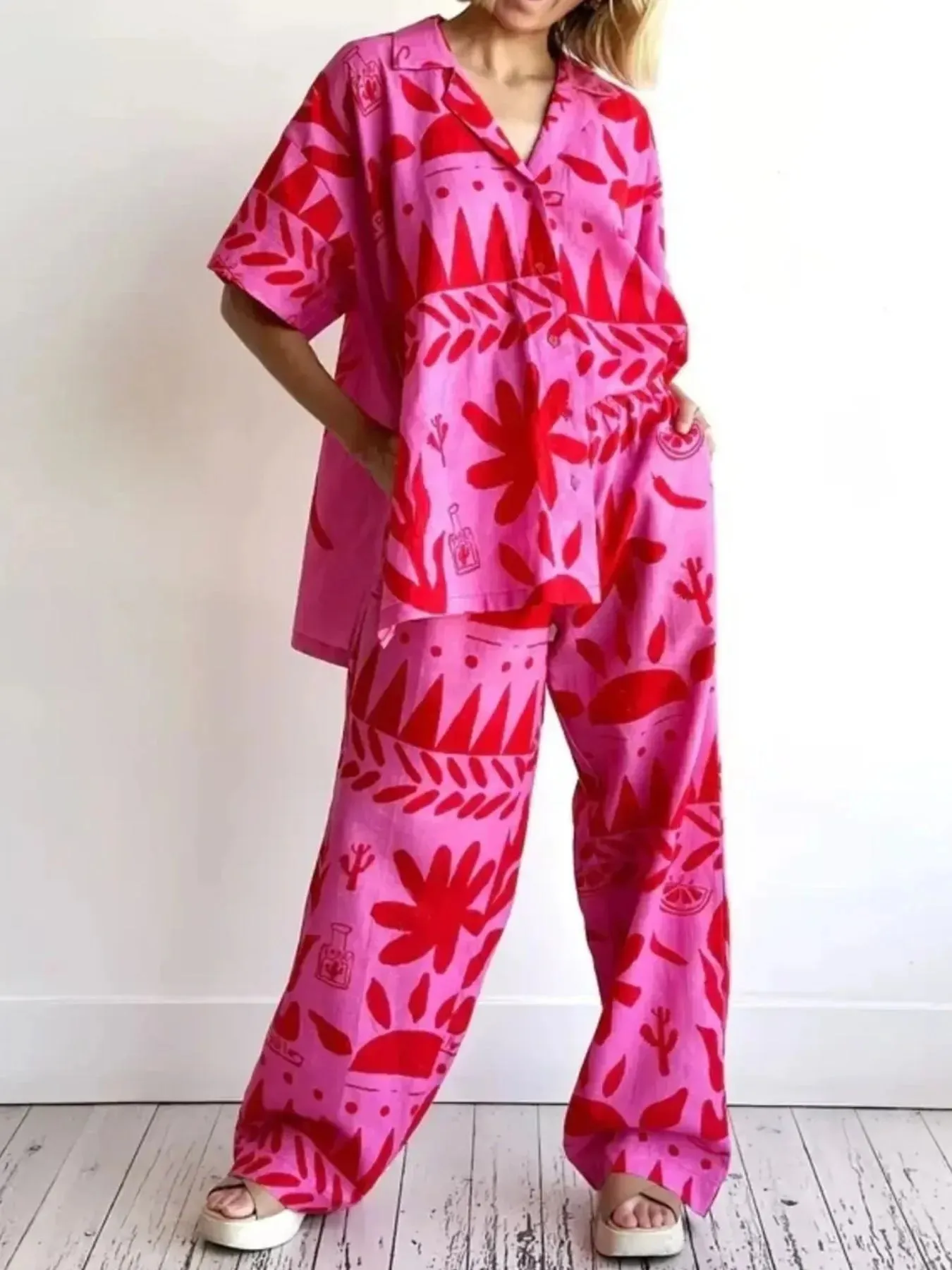 Printed Button Up Shirt and Pants Set sold by Gigi Laurent product image thumbnail 2