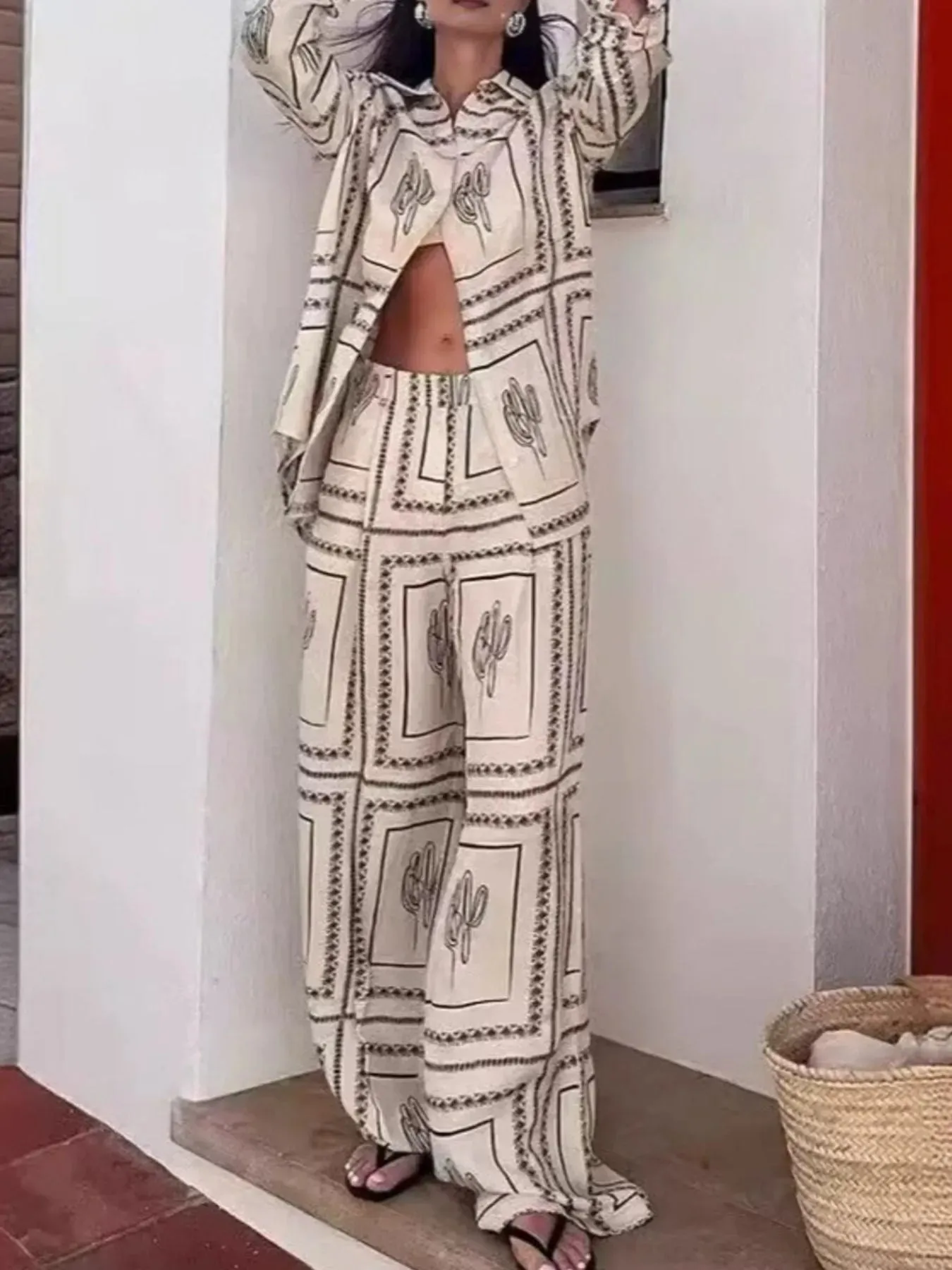 Printed Button Up Shirt and Pants Set sold by Gigi Laurent product image thumbnail 3