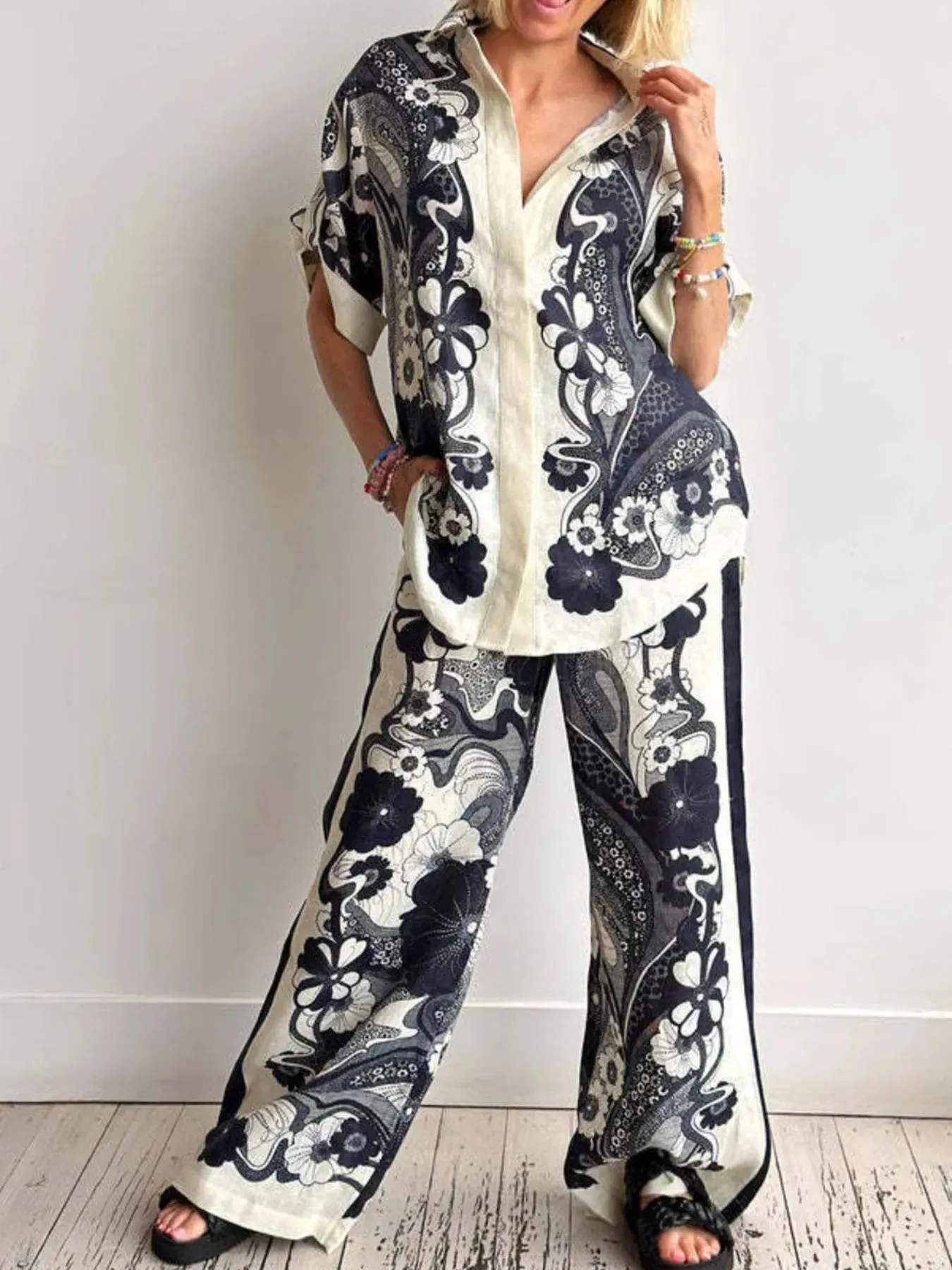Printed Button Up Shirt and Pants Set sold by Gigi Laurent product image thumbnail 5