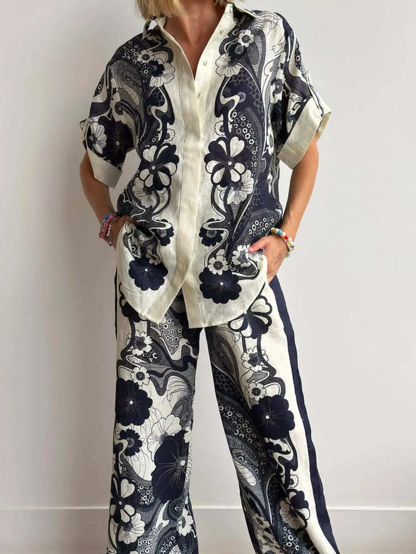 Printed Button Up Shirt and Pants Set sold by Gigi Laurent product image thumbnail 4