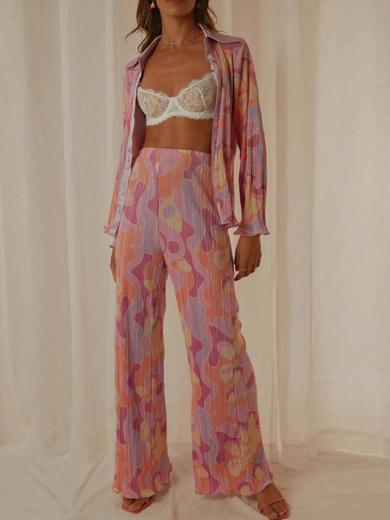 Printed Button Up Shirt and Pants Set sold by Gigi Laurent product image thumbnail 4