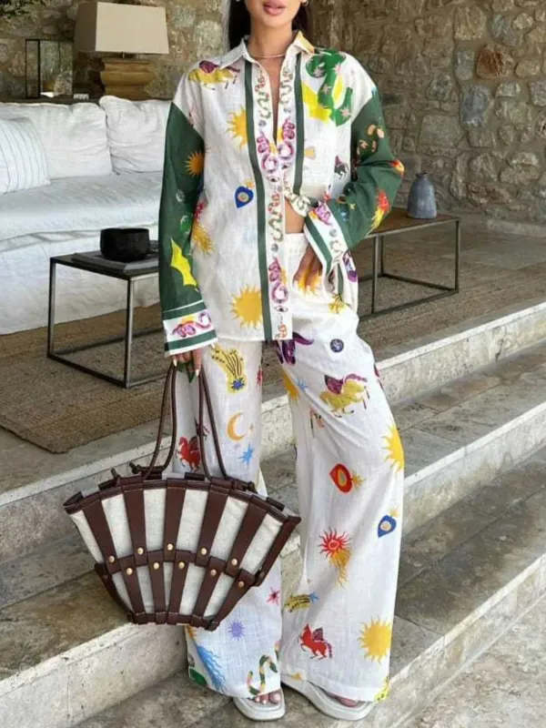 Printed Button Down Shirt and Pants Set sold by Gigi Laurent
