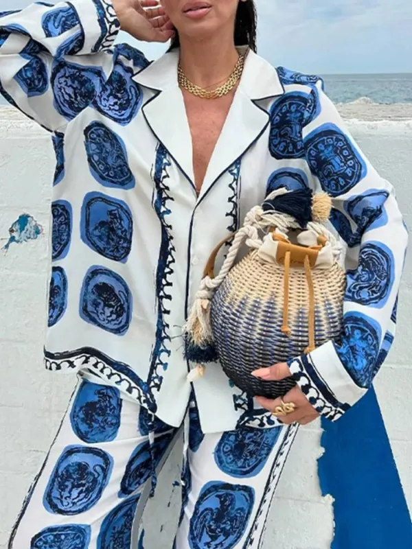 Printed Button Up Shirt and Pants Set made by Trendsi