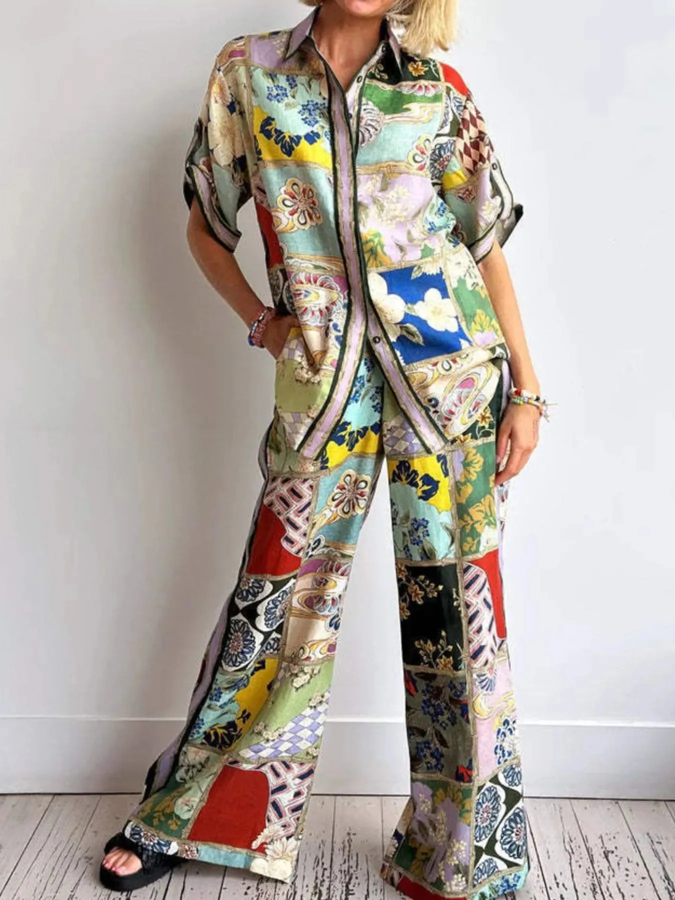 Printed Button Up Shirt and Pants Set sold by Gigi Laurent