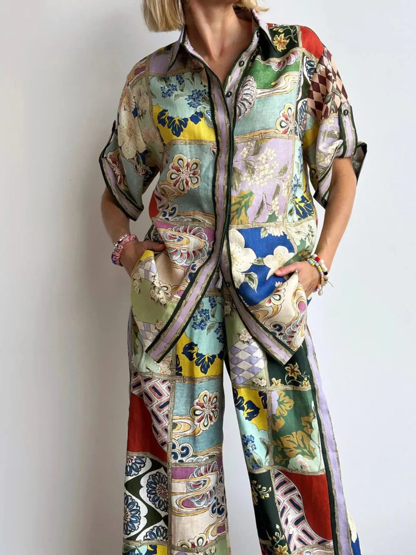 Printed Button Up Shirt and Pants Set sold by Gigi Laurent product image thumbnail 2