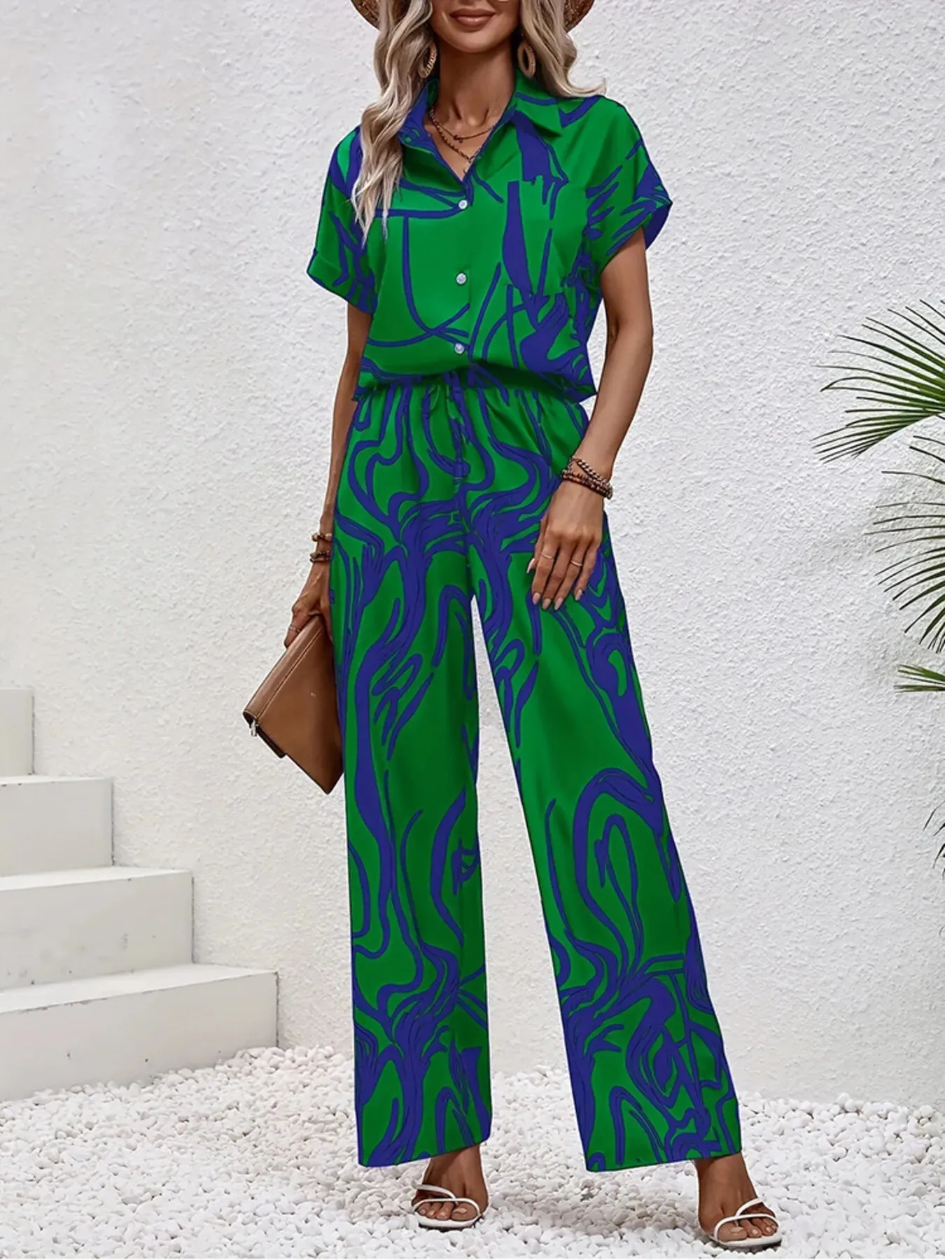 Printed Button Up Shirt and Pants Set sold by Gigi Laurent product image thumbnail 4