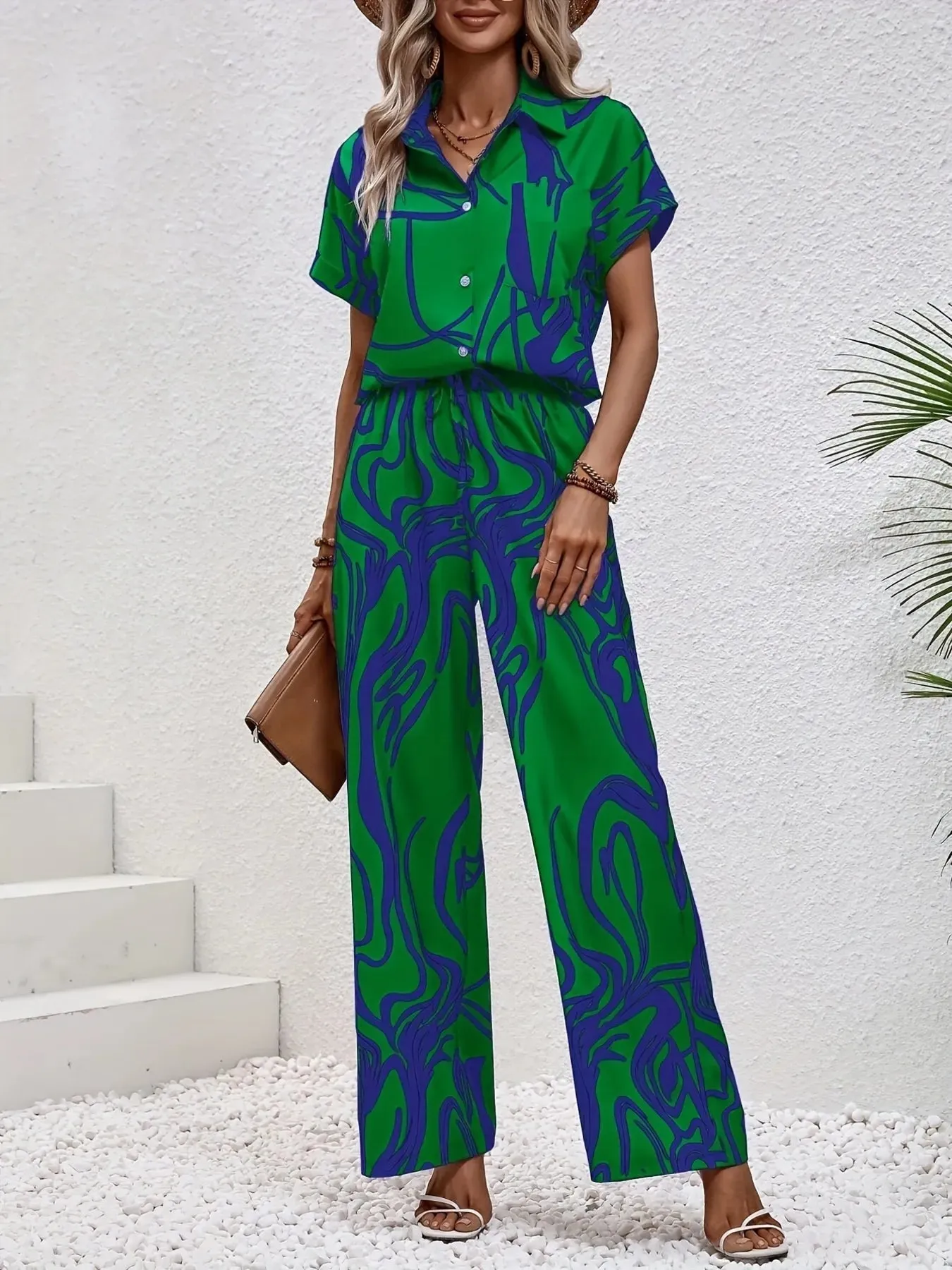 Printed Button Up Shirt and Pants Set sold by Gigi Laurent product image thumbnail 5