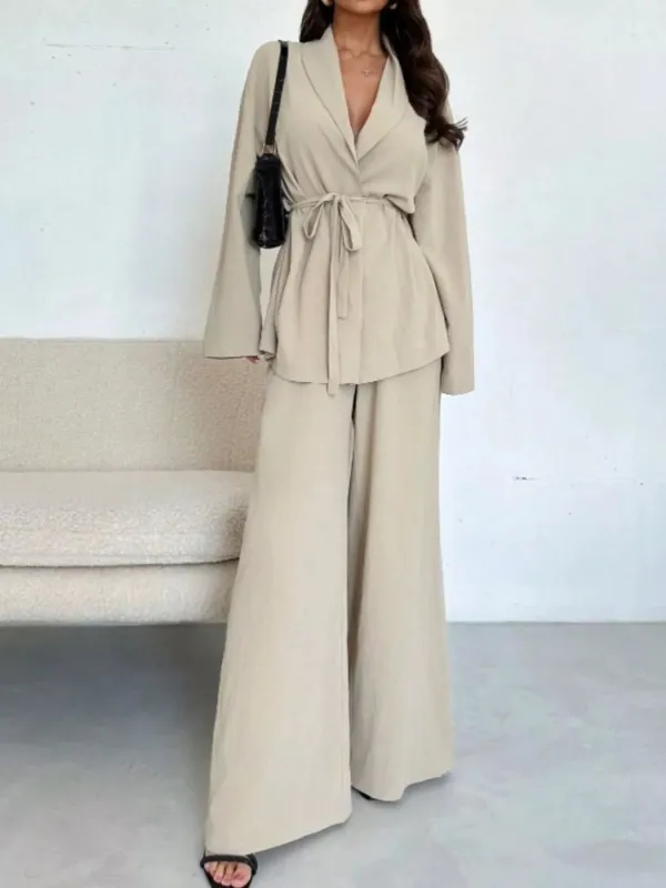 Front Tied Shirt and Wide-Leg Pants Set sold by Gigi Laurent