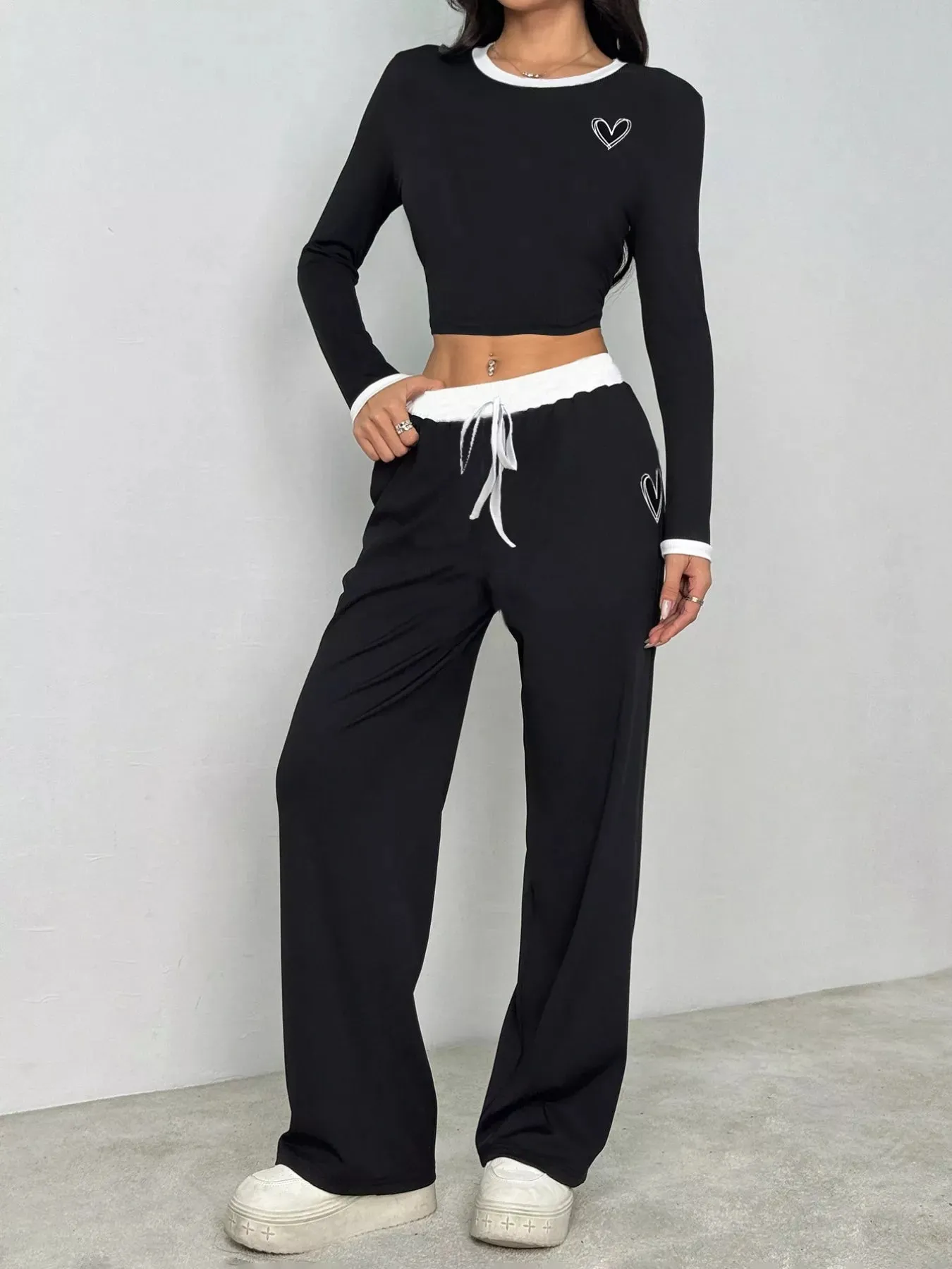 Contrast Trim Crop Top and Wide Leg Pants Set sold by Gigi Laurent