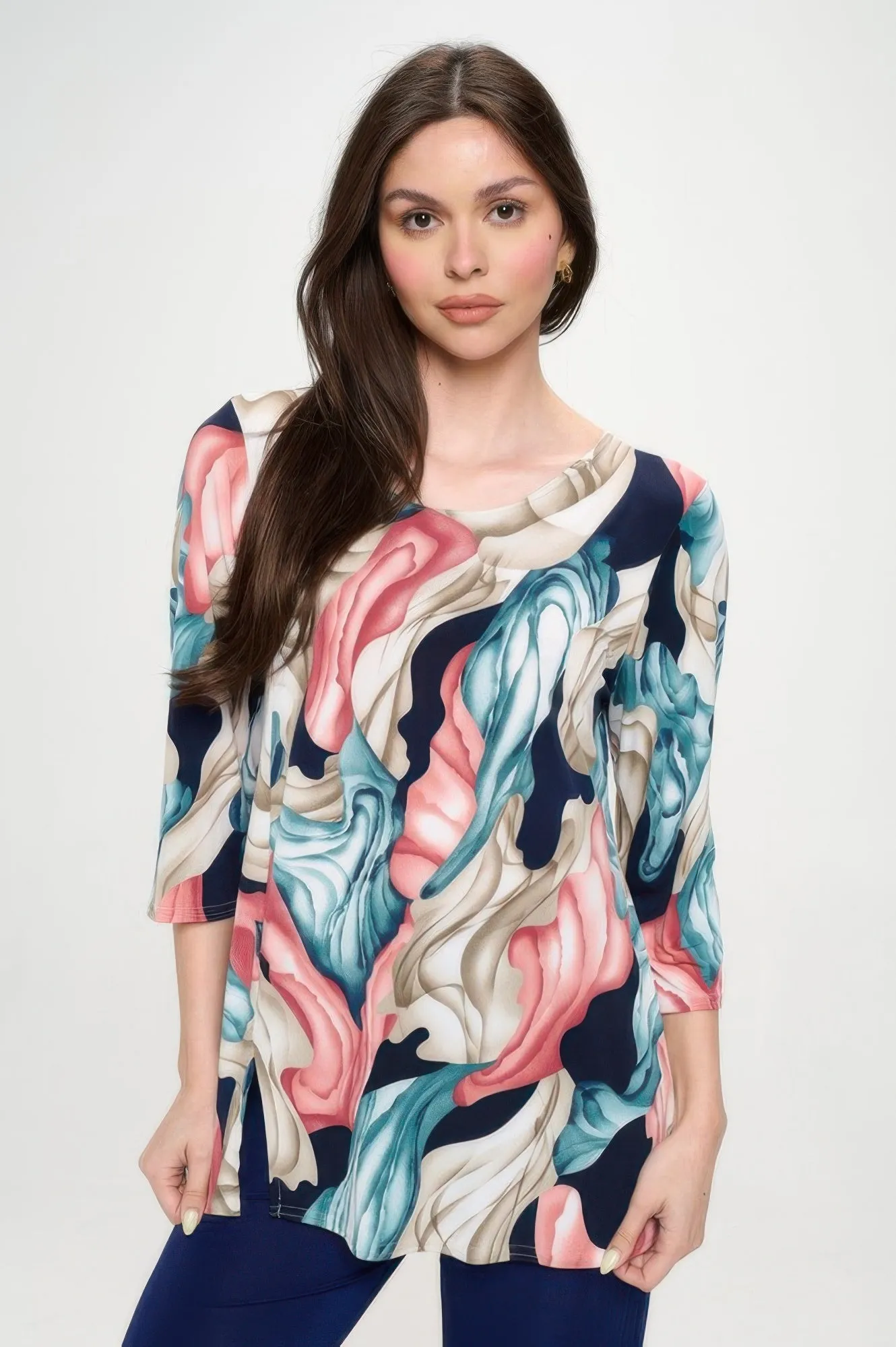 Hit Round Neck 3/4 Sleeve Slit Top sold by Gigi Laurent