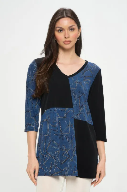 HIT Contrast V-Neck Tunic Top made by Gigi Laurent