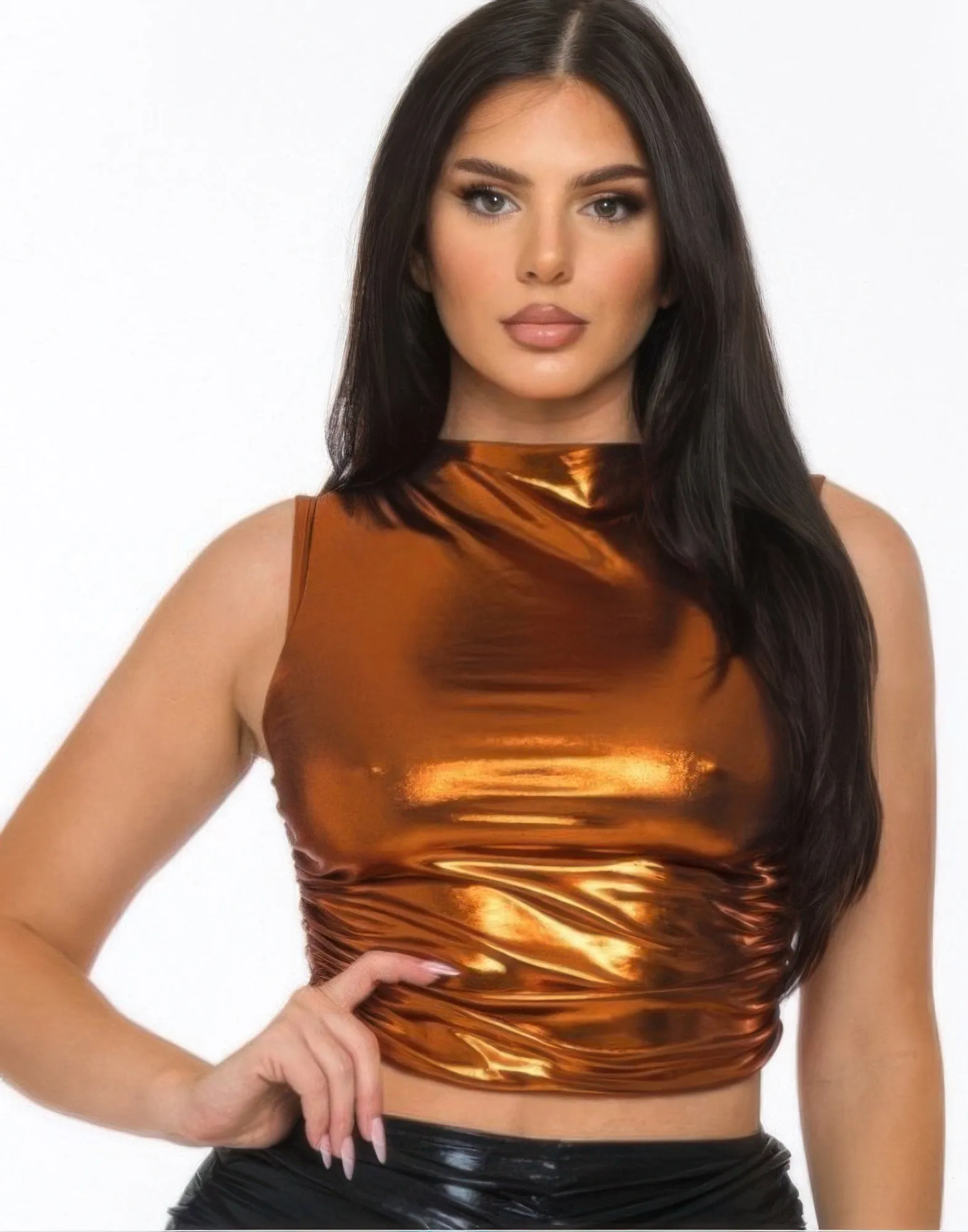 Metallic Mock Neck Crop Top sold by Gigi Laurent