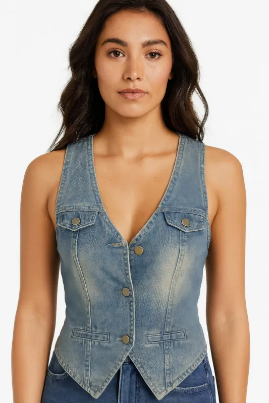 Sleeveless Vest Denim Top sold by Gigi Laurent