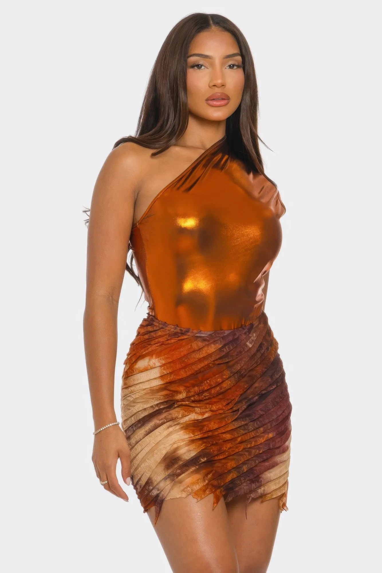 Metallic One Shoulder Bodysuit & Mini Skirt Set sold by Gigi Laurent product image thumbnail 3