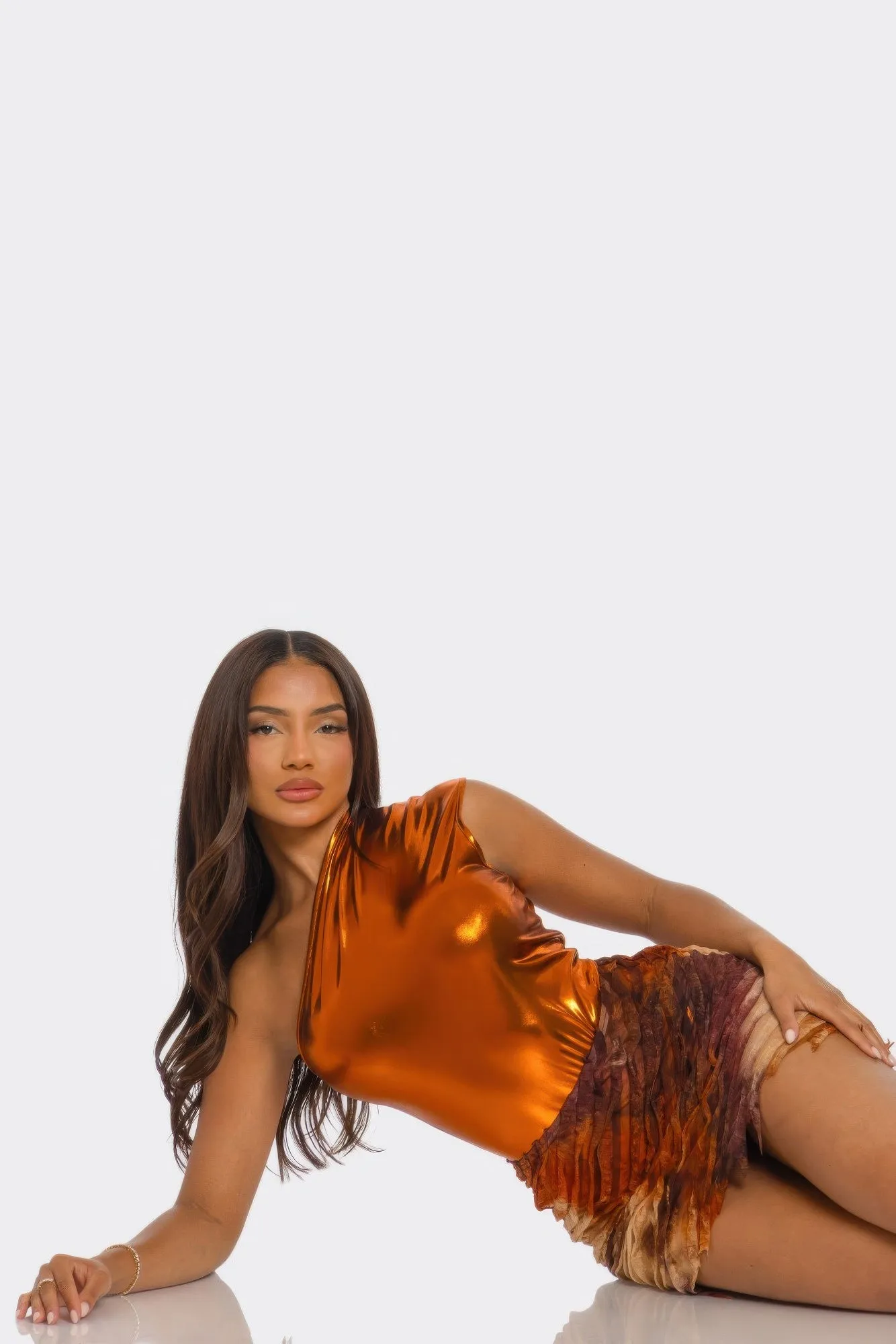Metallic One Shoulder Bodysuit & Mini Skirt Set sold by Gigi Laurent product image thumbnail 4