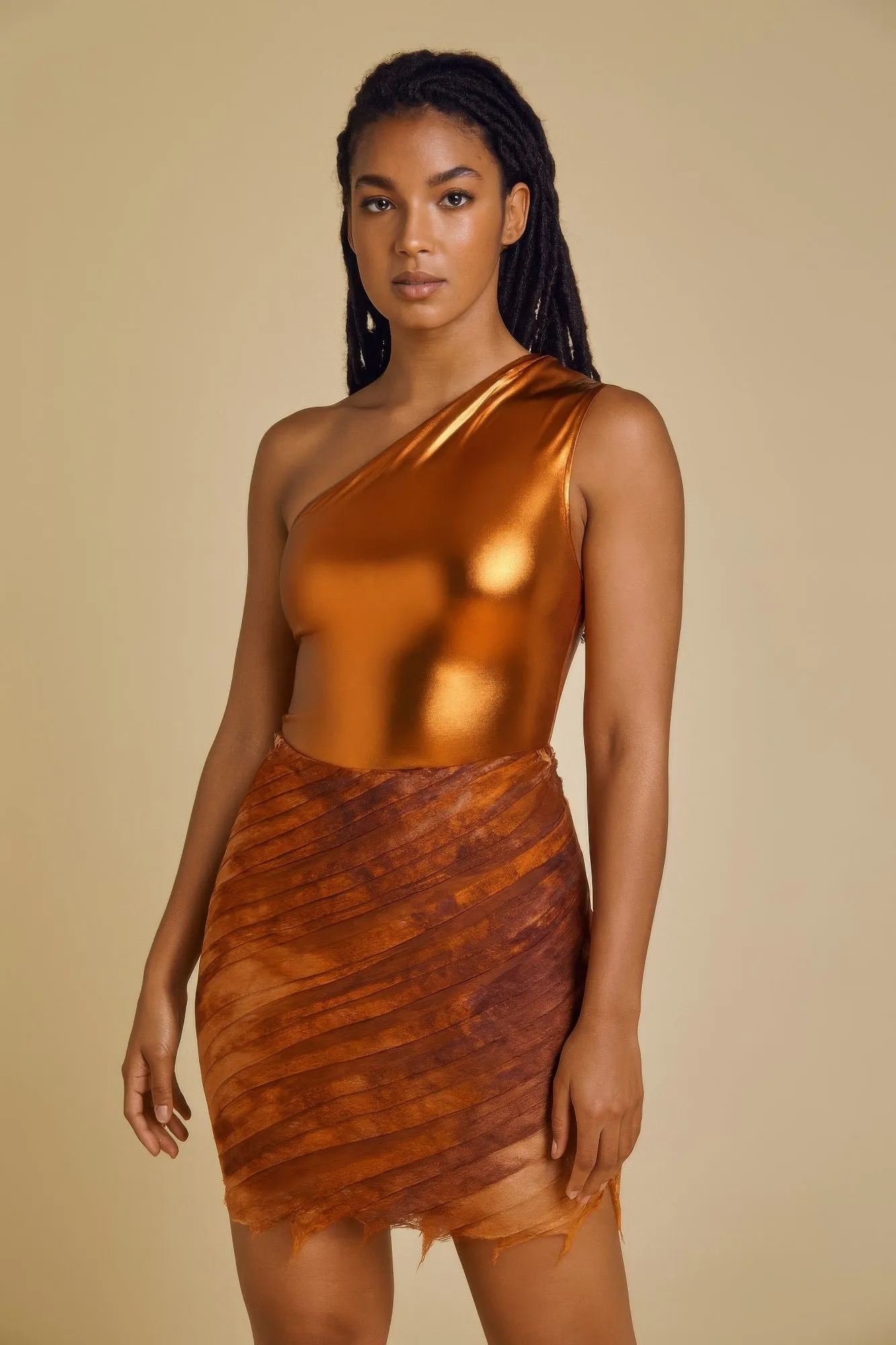 Metallic One Shoulder Bodysuit & Mini Skirt Set sold by Gigi Laurent