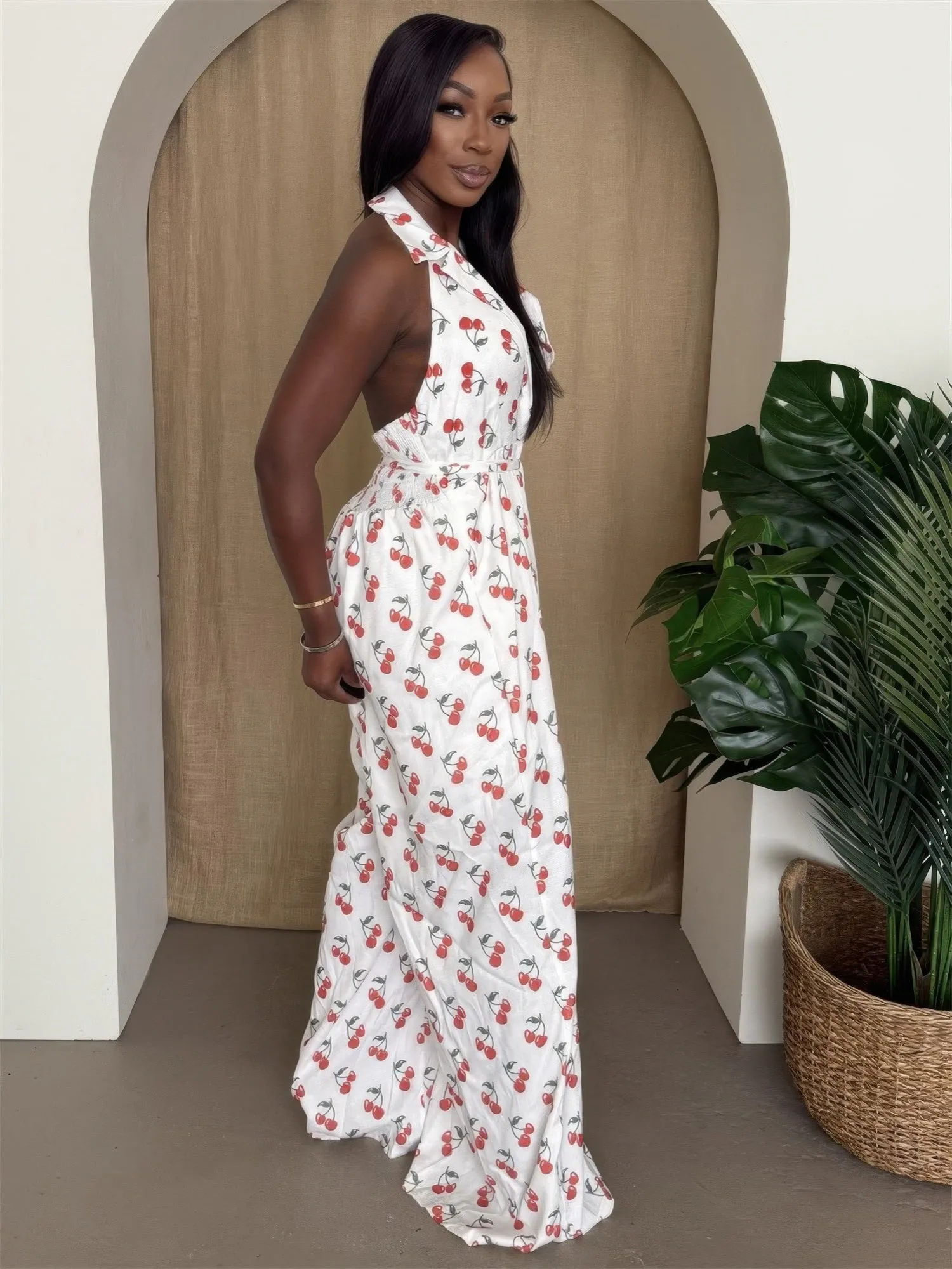 Cherry Print Halter Wide-leg Jumpsuit sold by Gigi Laurent product image thumbnail 2
