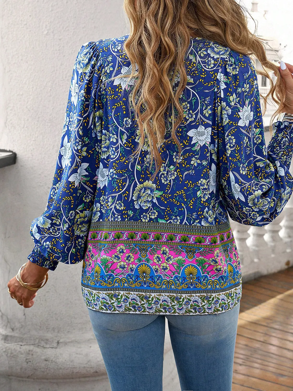 Devine Bohemian Tie Neck Lantern Sleeve Blouse sold by Gigi Laurent product image thumbnail 2