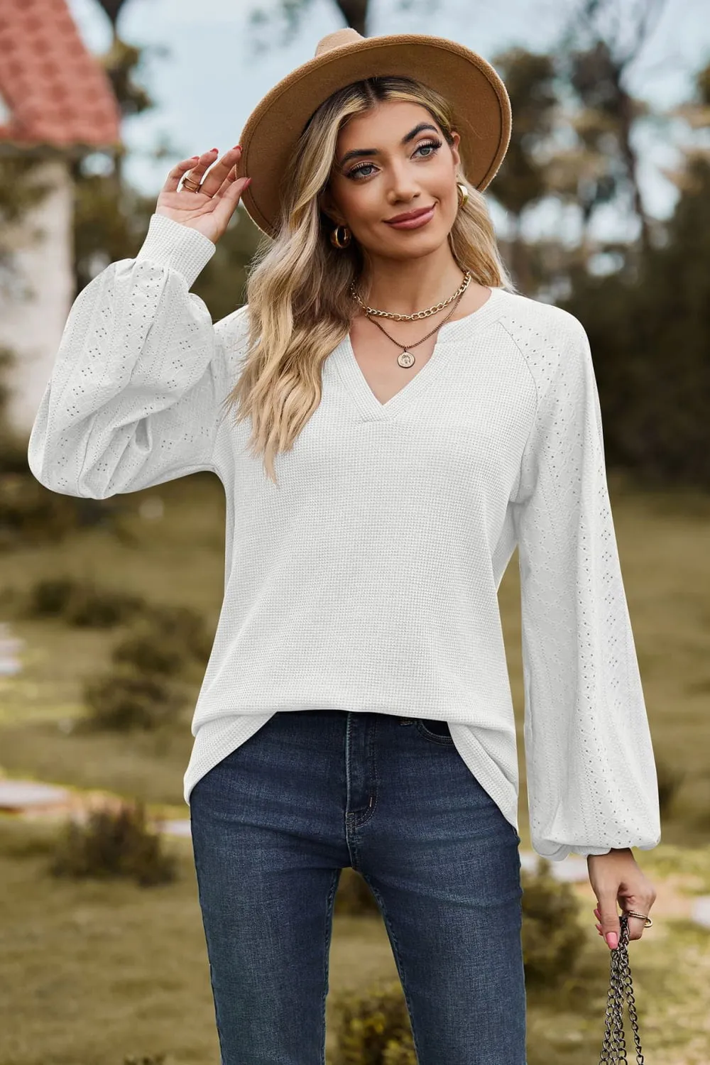 Notched Neck Raglan Sleeve Blouse sold by Gigi Laurent product image thumbnail 4