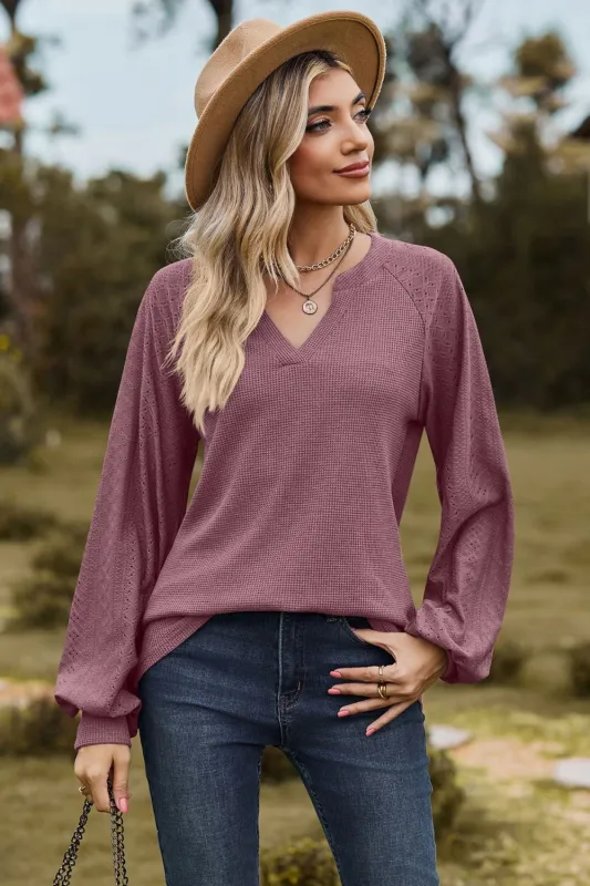 Notched Neck Raglan Sleeve Blouse sold by Gigi Laurent