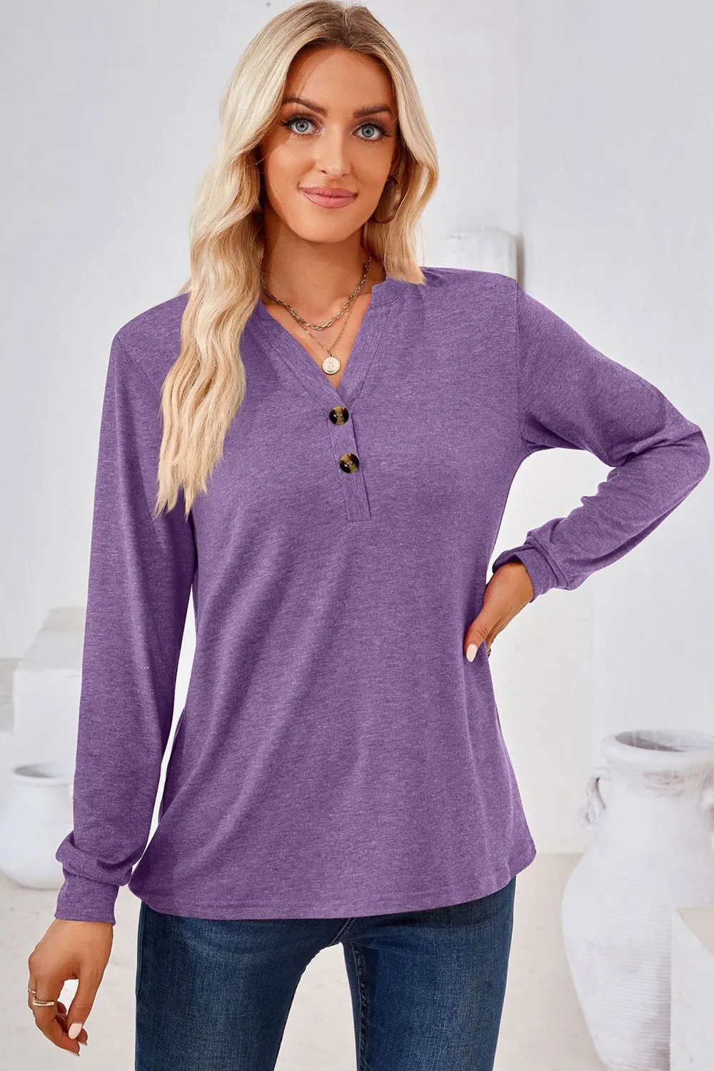 V-Neck Buttoned Long Sleeve Blouse sold by Gigi Laurent product image thumbnail 3