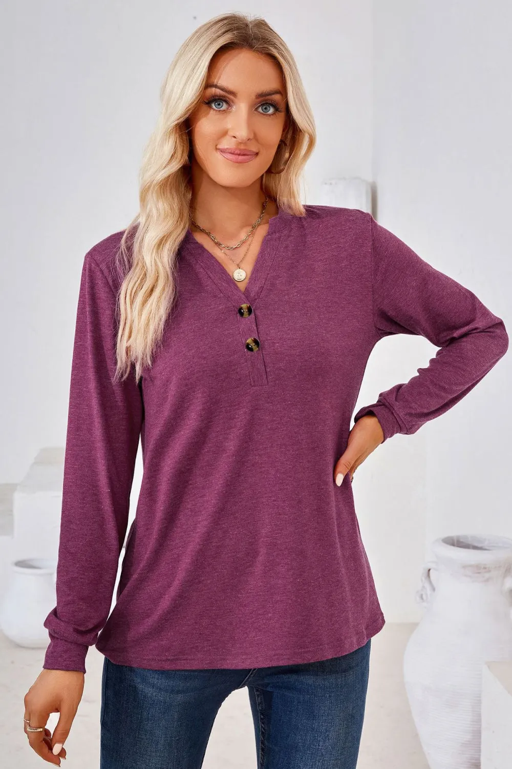 V-Neck Buttoned Long Sleeve Blouse sold by Gigi Laurent product image thumbnail 5