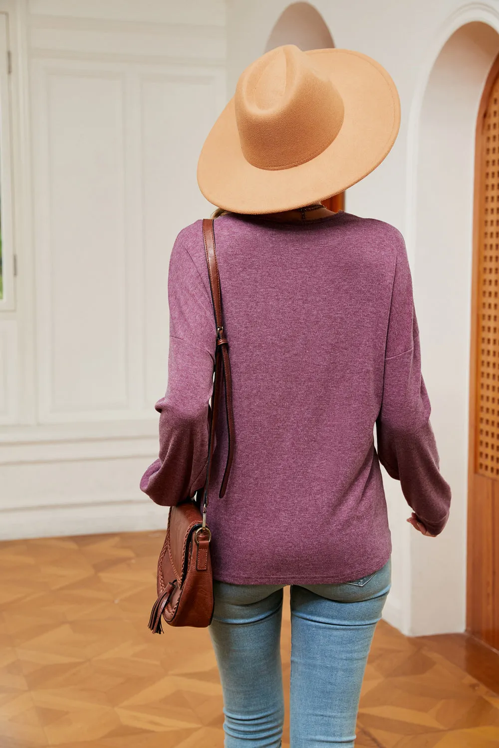 Contrast V-Neck Long Sleeve Blouse sold by Gigi Laurent product image thumbnail 2