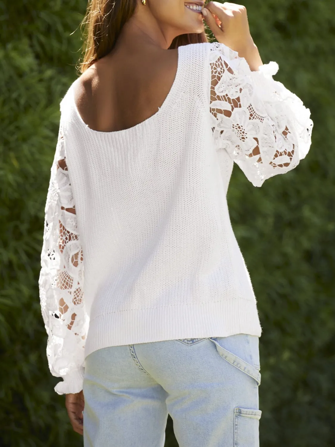 Ribbed Lace Trim Flounce Sleeve Knit Top sold by Gigi Laurent product image thumbnail 2