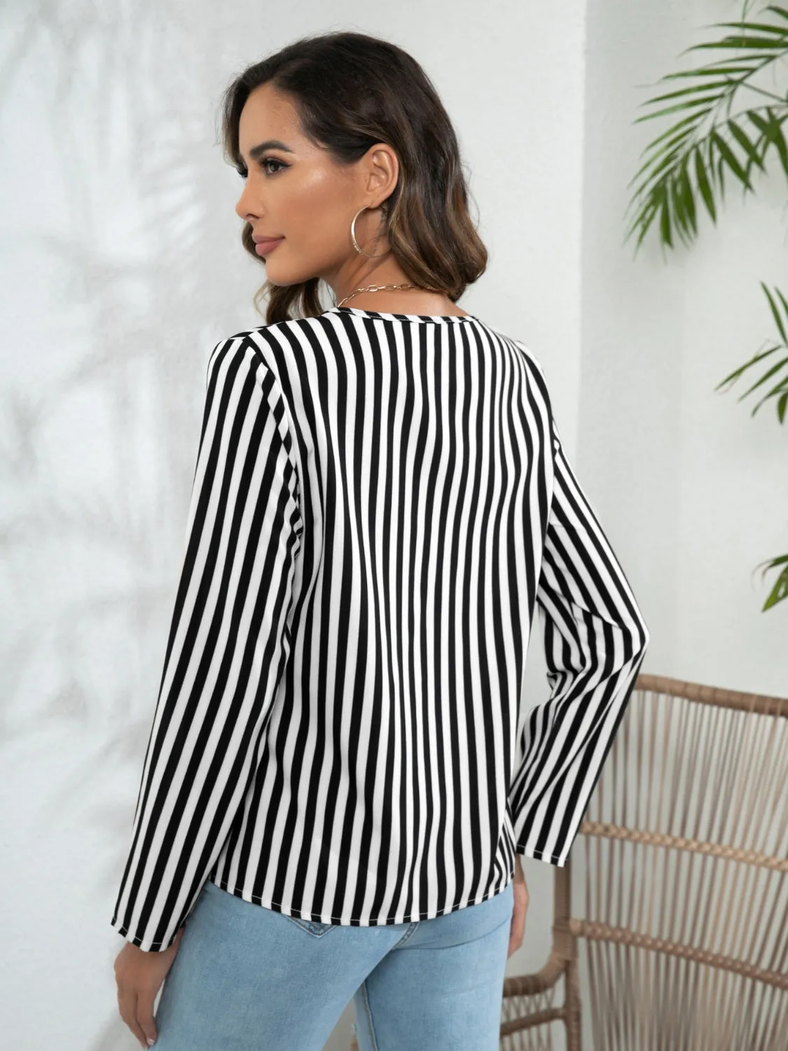 Striped Long Sleeve Notched Blouse sold by Gigi Laurent product image thumbnail 2