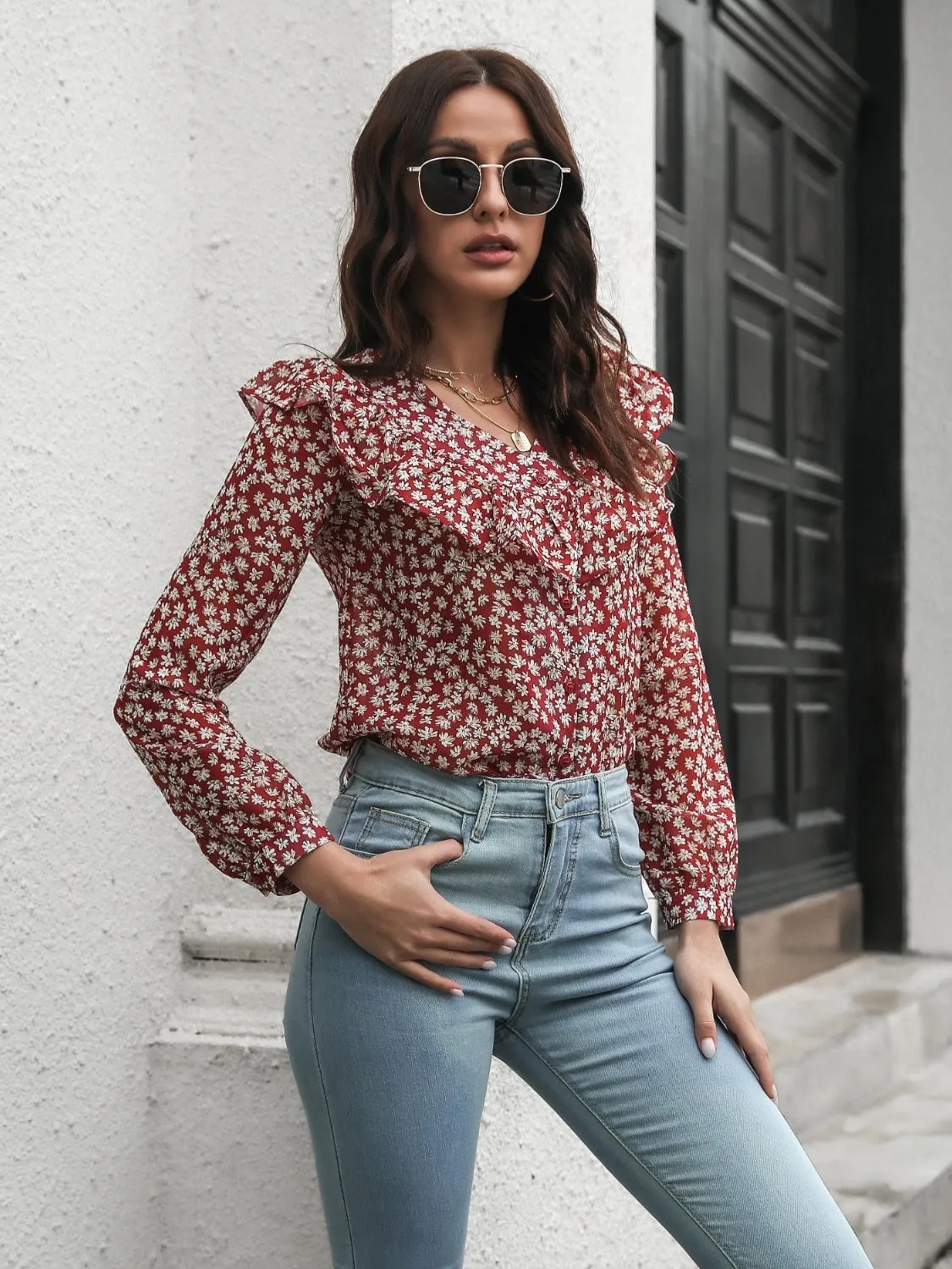 Printed Statement Collar Long Sleeve Blouse sold by Gigi Laurent product image thumbnail 4