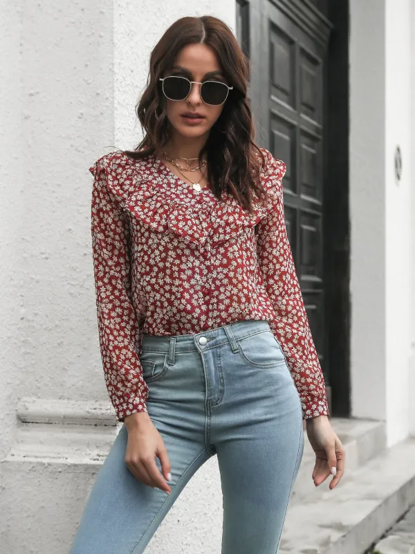 Printed Statement Collar Long Sleeve Blouse sold by Gigi Laurent