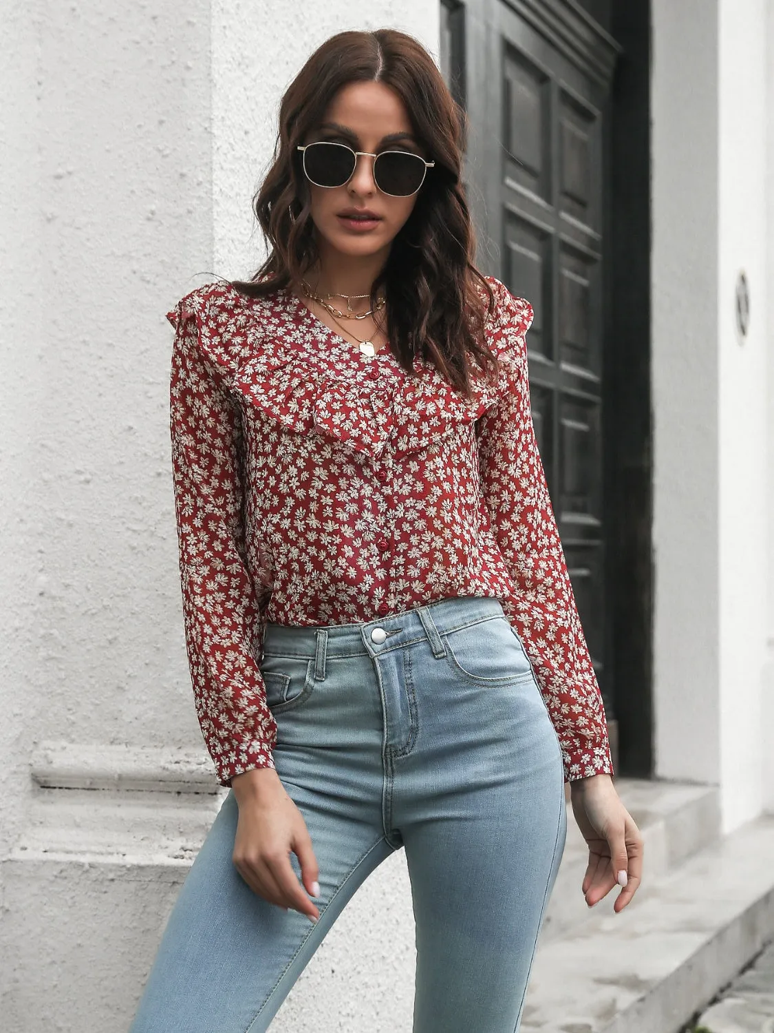 Printed Statement Collar Long Sleeve Blouse sold by Gigi Laurent
