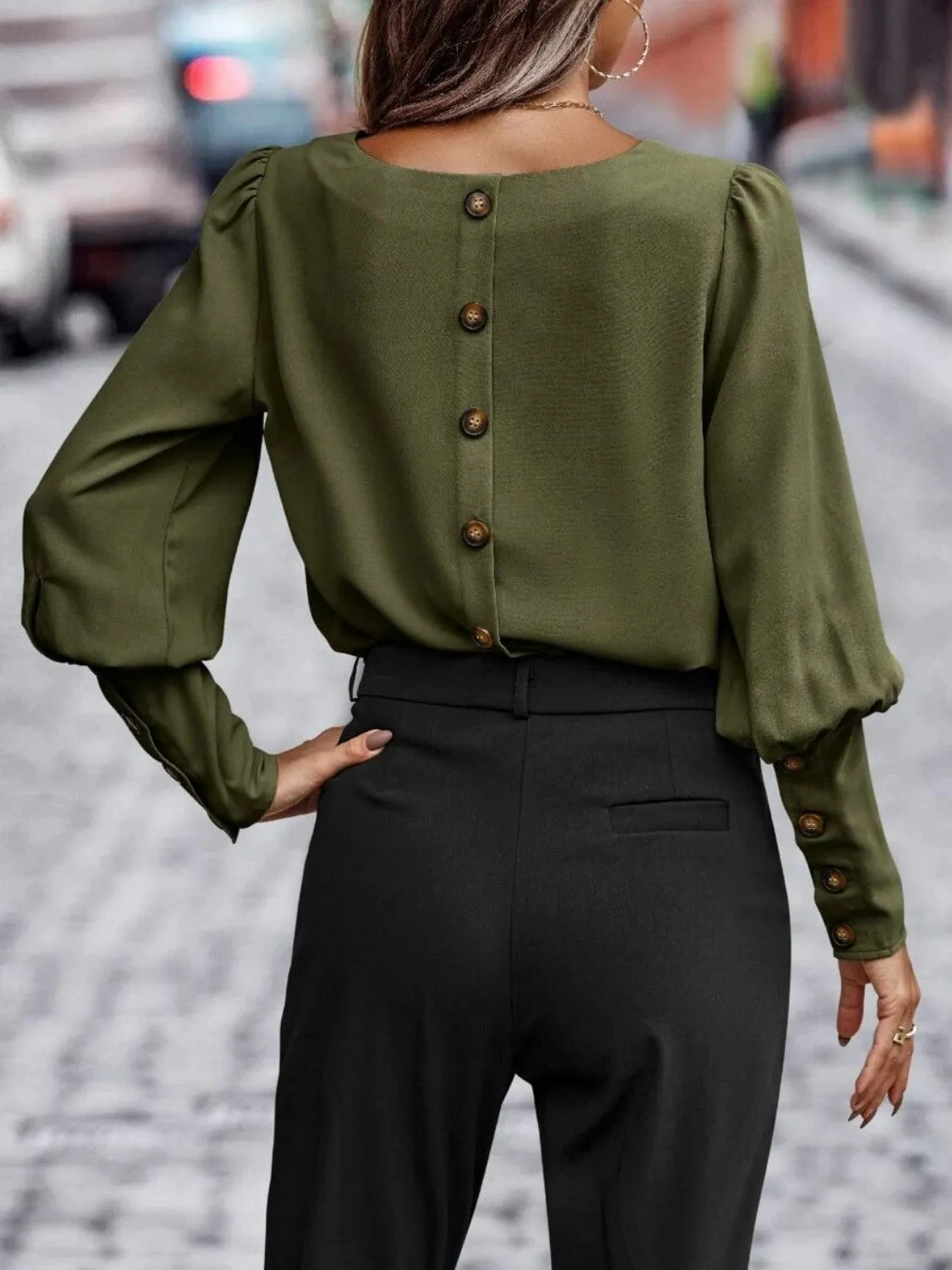 Round Neck Lantern Sleeve Blouse sold by Gigi Laurent product image thumbnail 2
