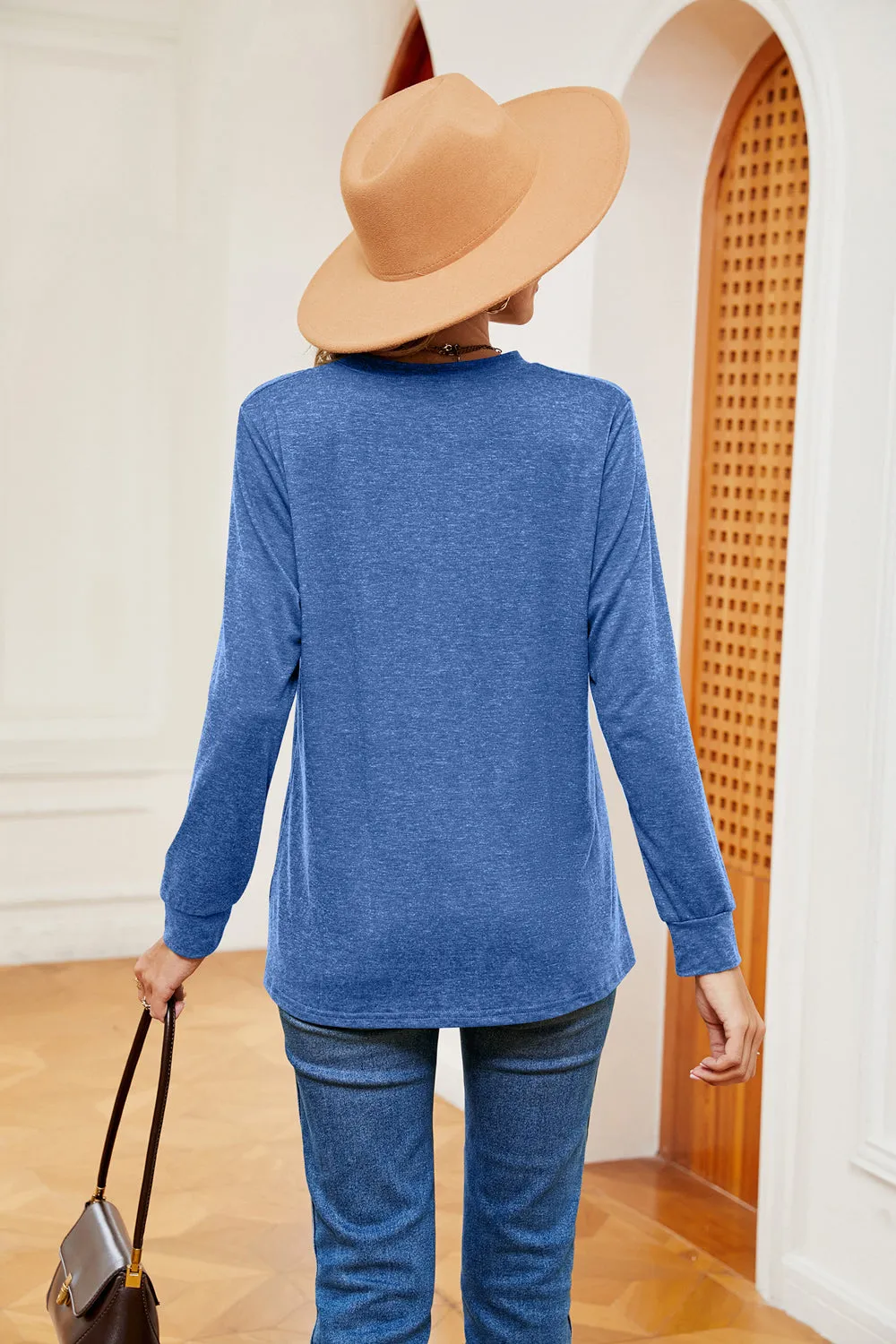 Buttoned Notched Neck Long Sleeve Top sold by Gigi Laurent product image thumbnail 2