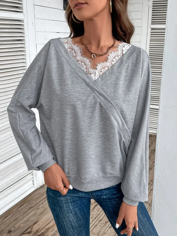 Perfee Lace Detail Long Sleeve Top sold by Gigi Laurent