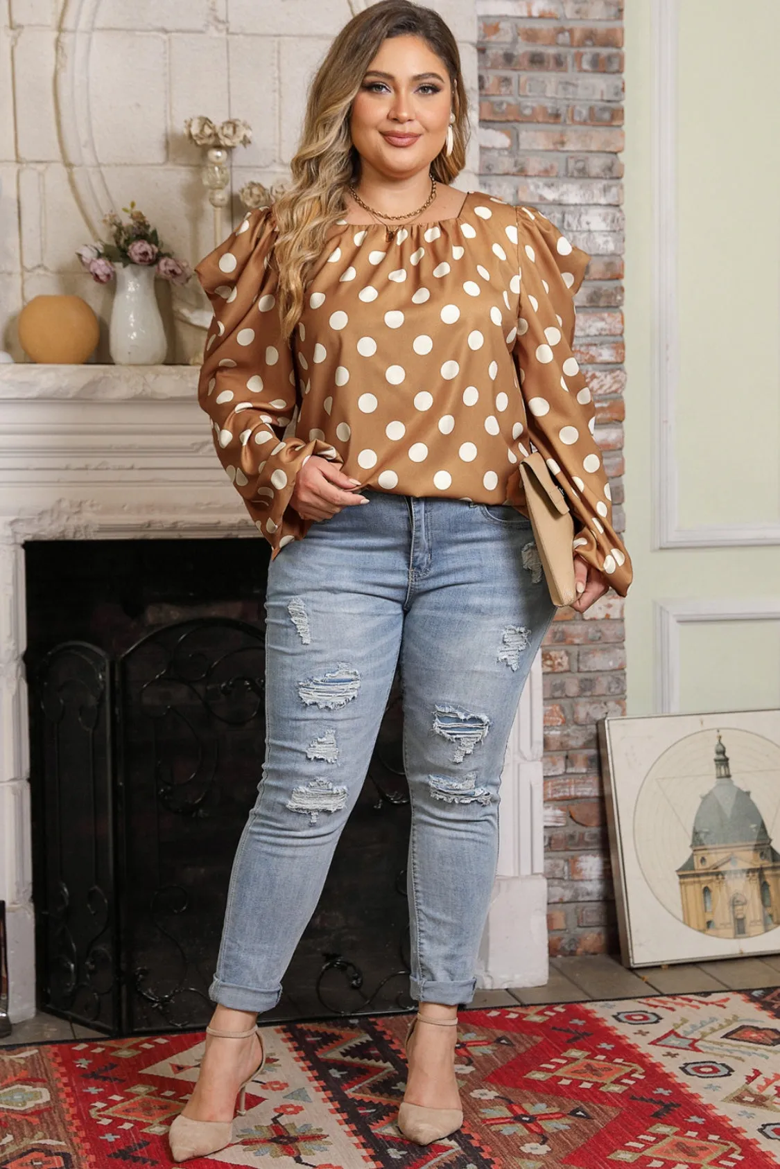Plus Size Polka Dot Long Sleeve Blouse sold by Gigi Laurent product image thumbnail 3