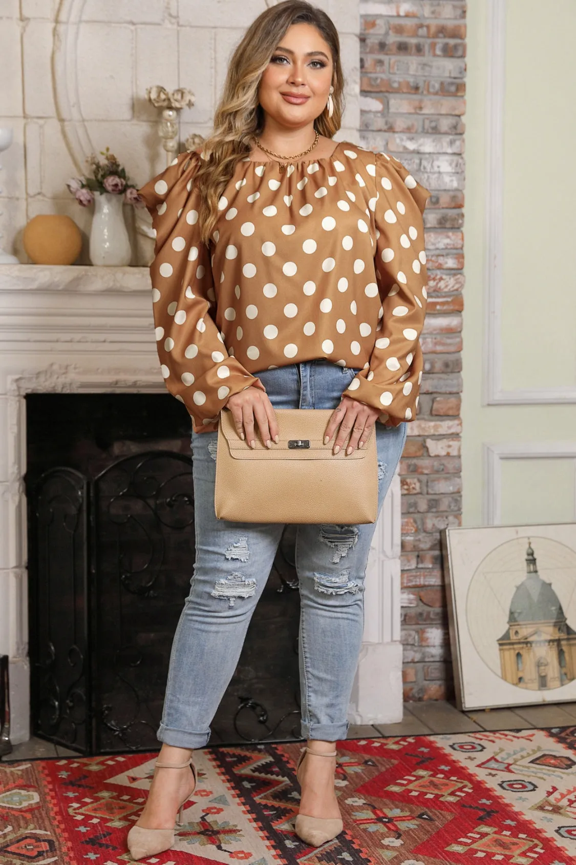 Plus Size Polka Dot Long Sleeve Blouse sold by Gigi Laurent product image thumbnail 4